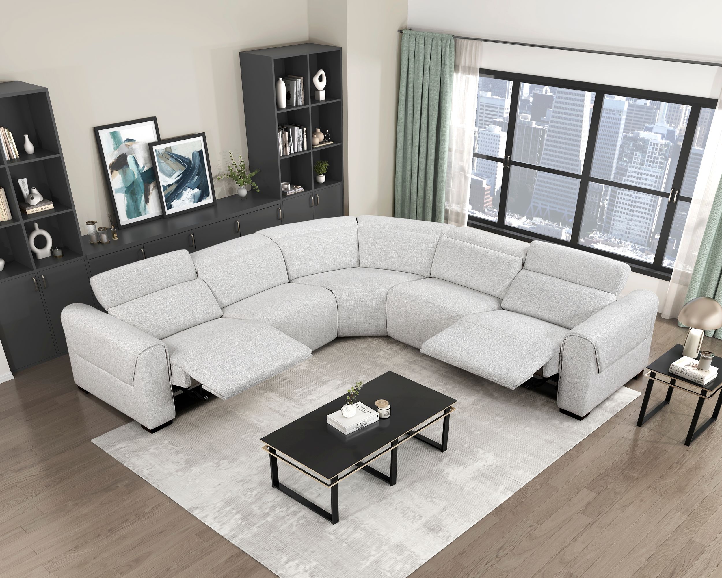 McPherson L-Shaped Chenille 7‑Piece Power Reclining Modular Sectional with Power Headrests