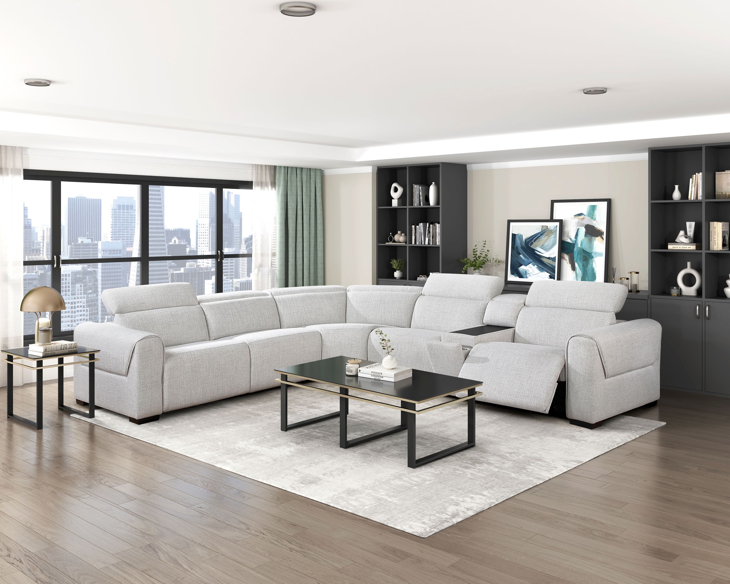 McPherson L-Shaped Chenille 5‑Piece Power Reclining Modular Sectional with Power Headrests
