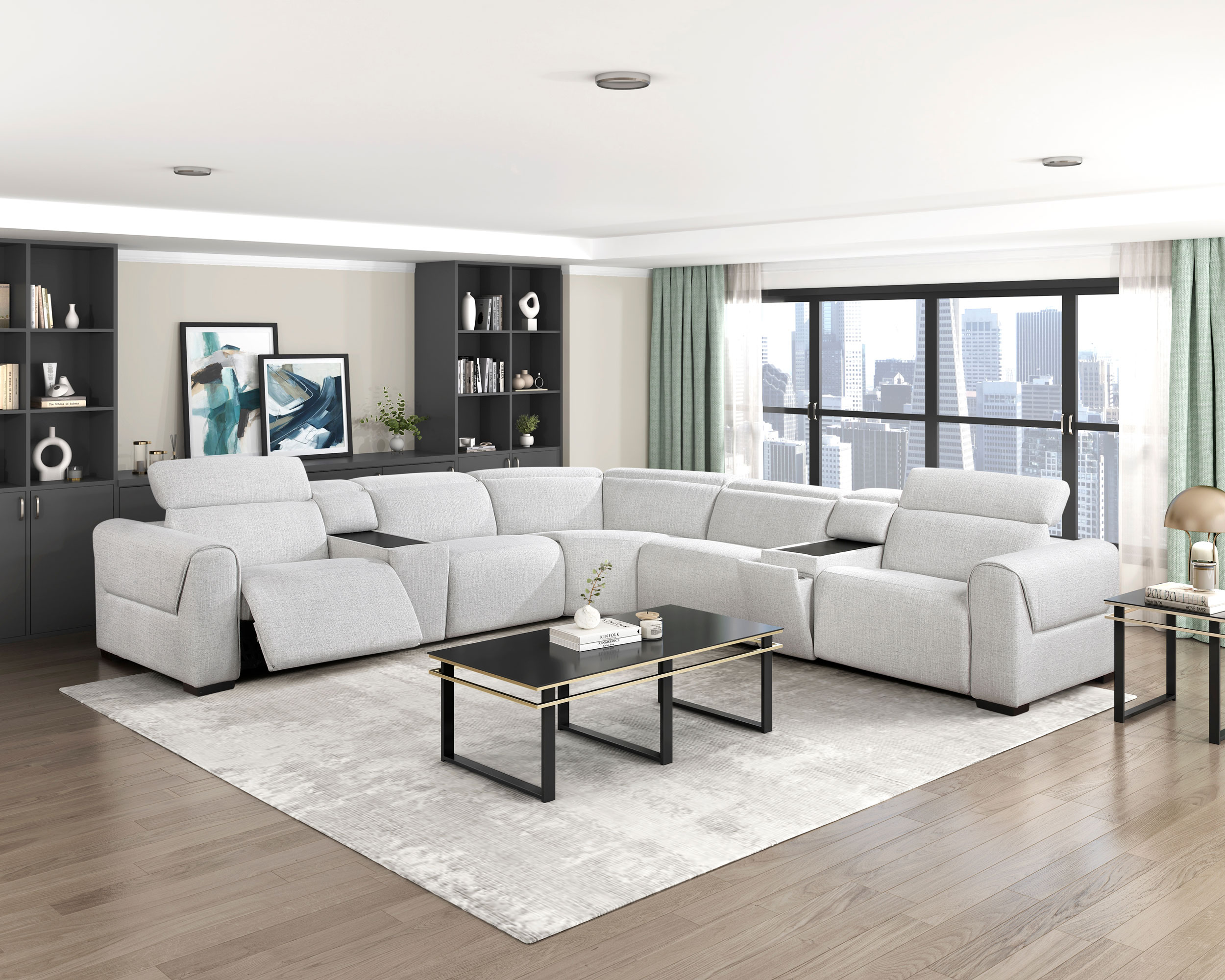 McPherson Chenille Power Double Reclining Modular Loveseat with Center Console & Power Headrests