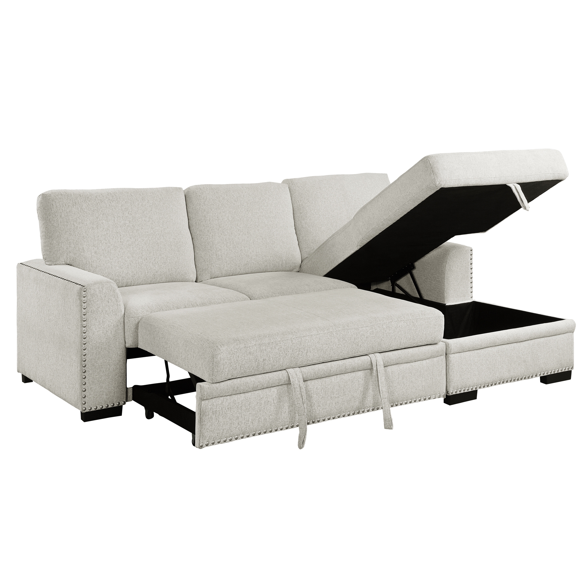 Morelia Fabric Sectional with Pull-out Bed and Hidden Storage, Right Chaise Facing