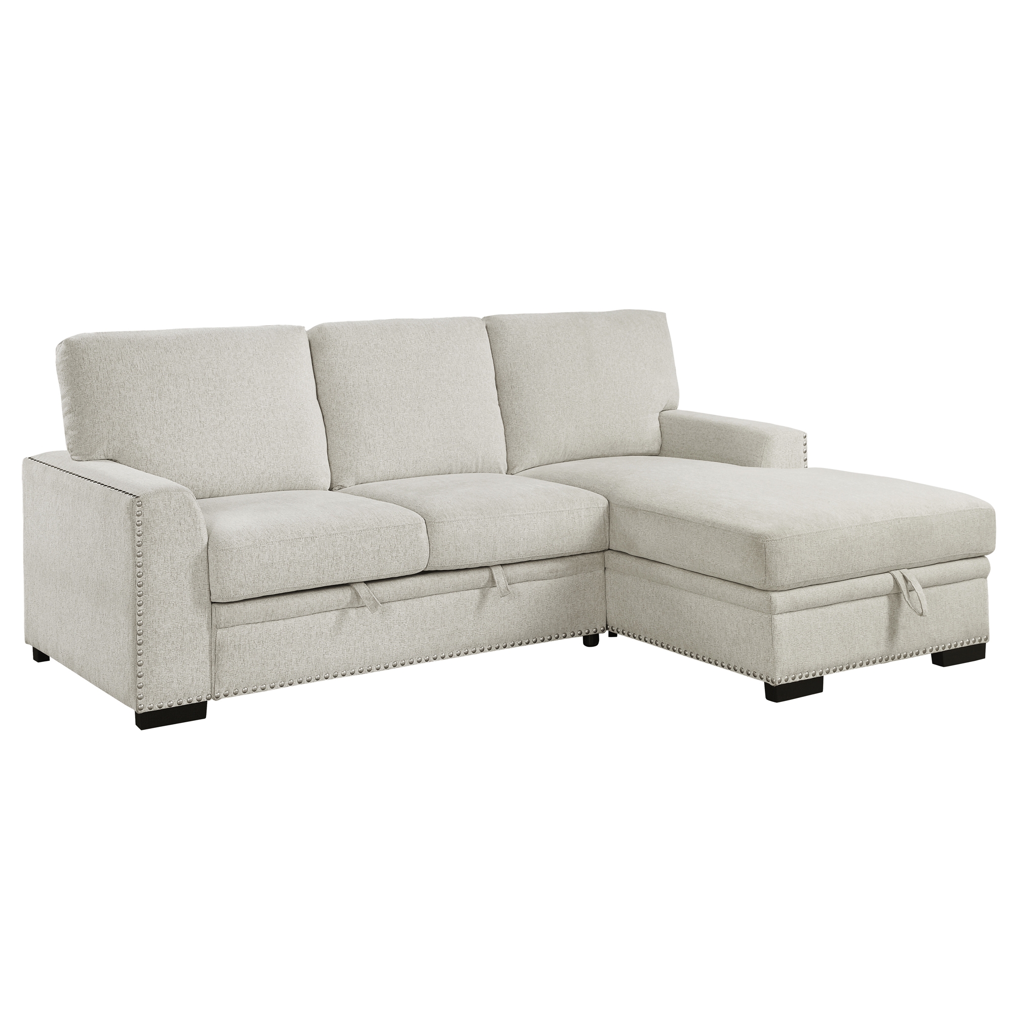 Morelia Fabric Sectional with Pull-out Bed and Hidden Storage, Right Chaise Facing
