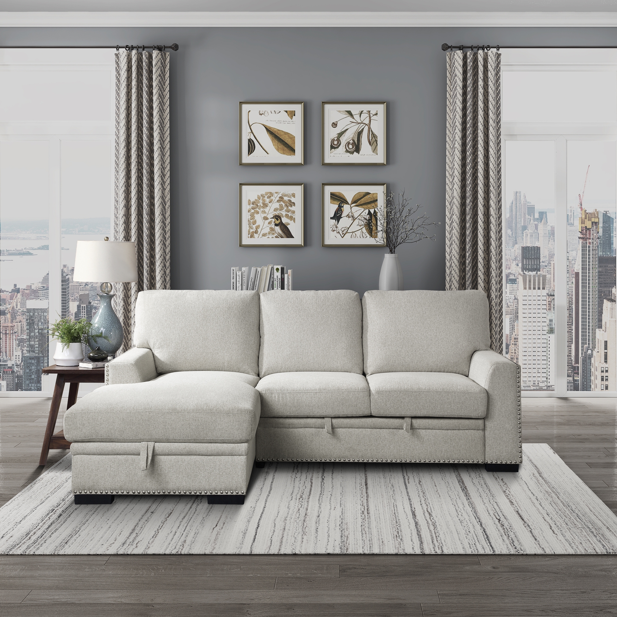 Morelia Fabric Sectional with Pull-out Bed and Hidden Storage, Left Chaise Facing
