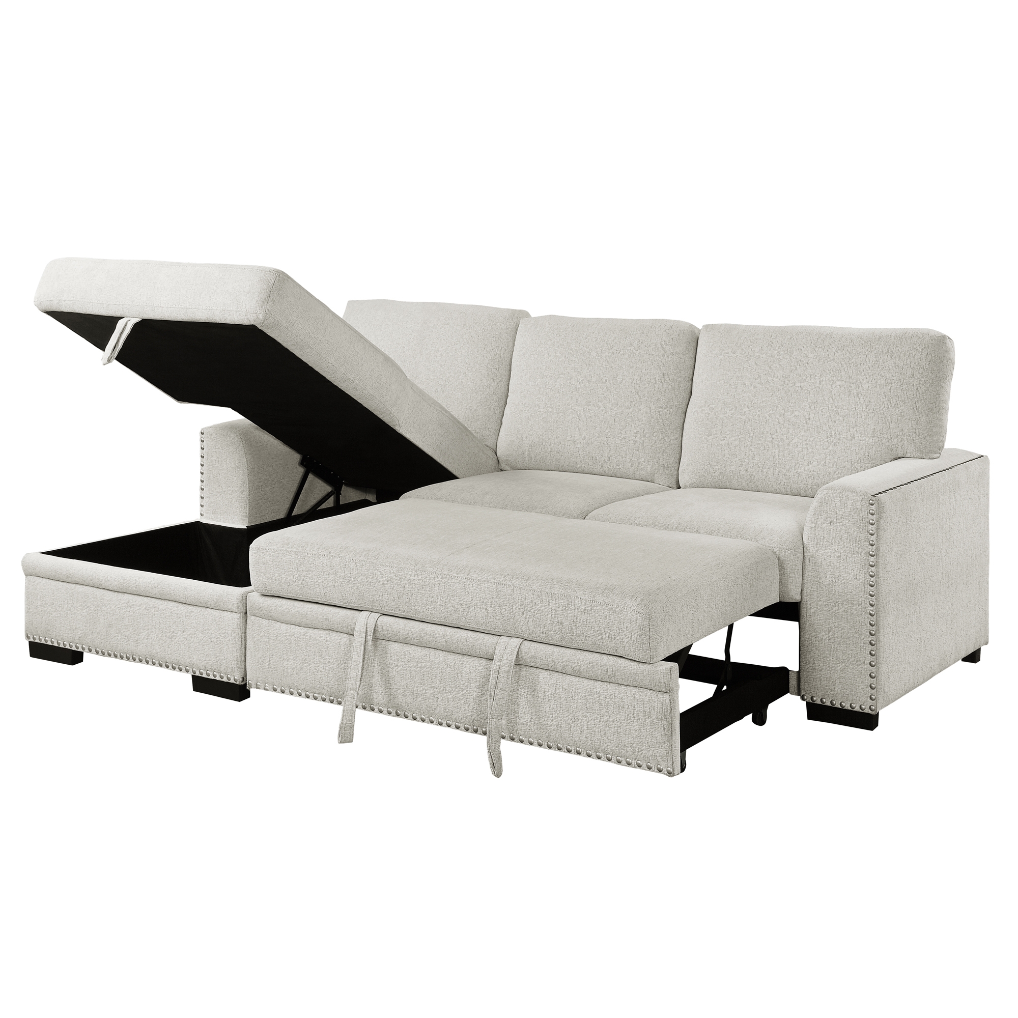Morelia Fabric Sectional with Pull-out Bed and Hidden Storage, Left Chaise Facing