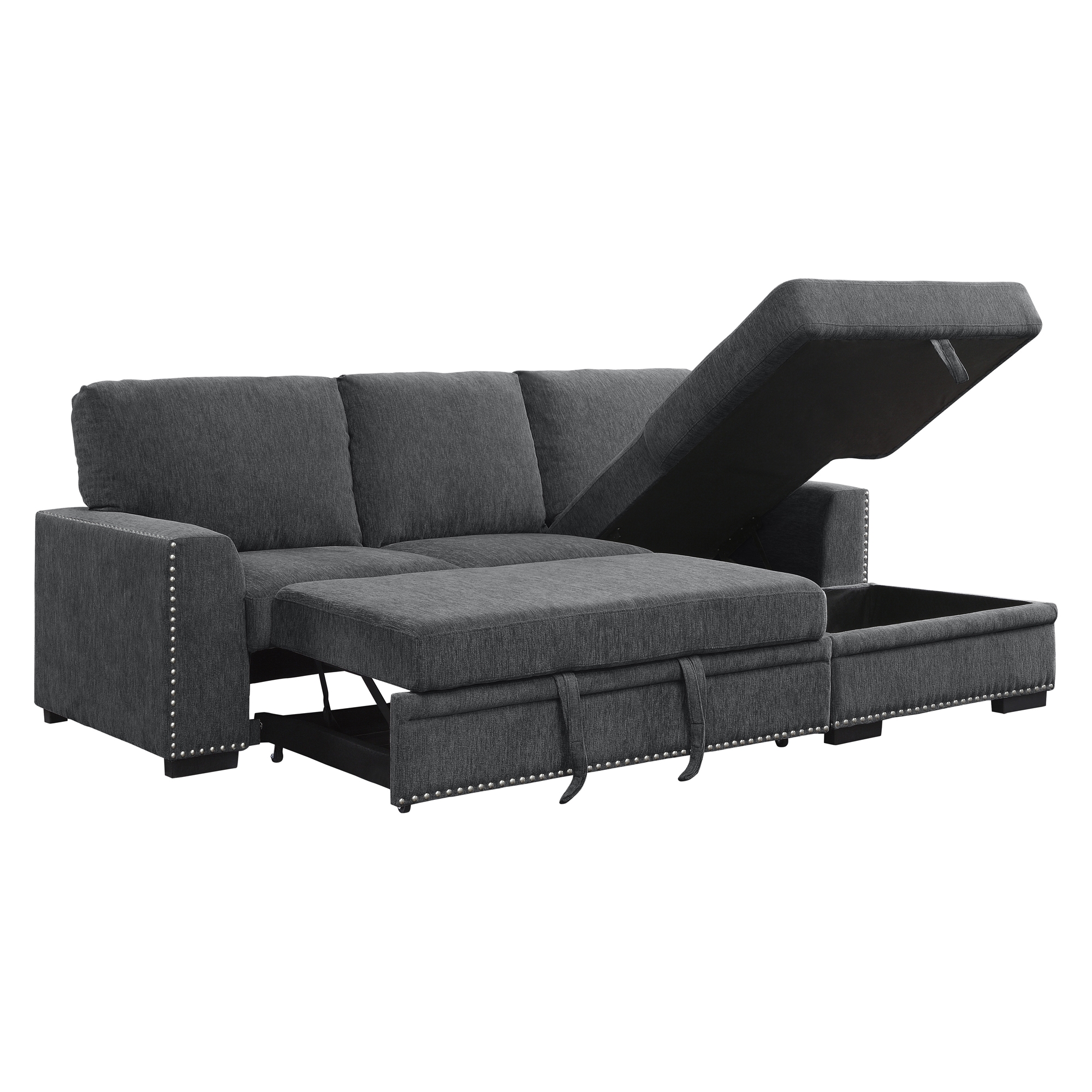 Morelia Fabric Sectional with Pull-out Bed and Hidden Storage, Right Chaise Facing