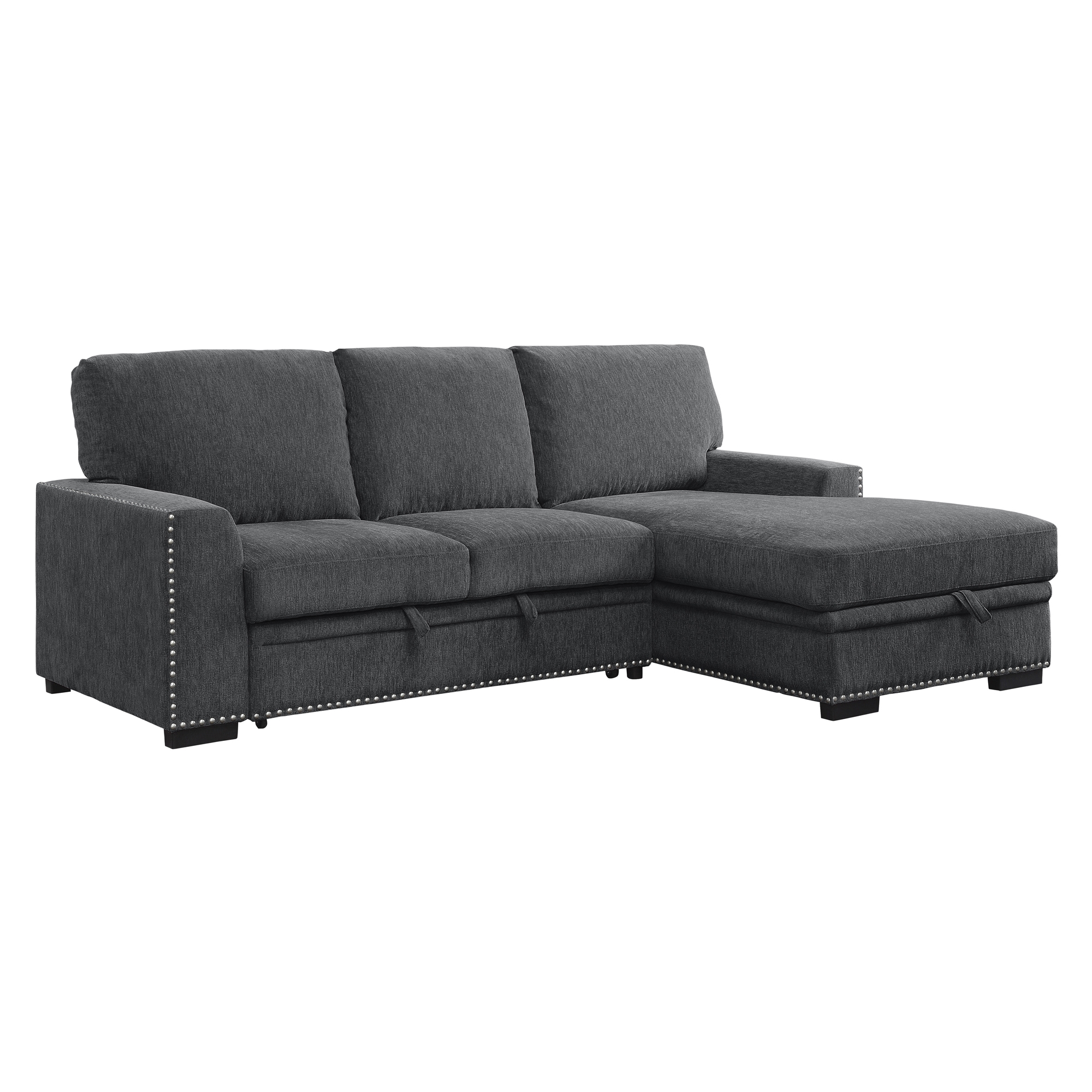 Morelia Fabric Sectional with Pull-out Bed and Hidden Storage, Right Chaise Facing