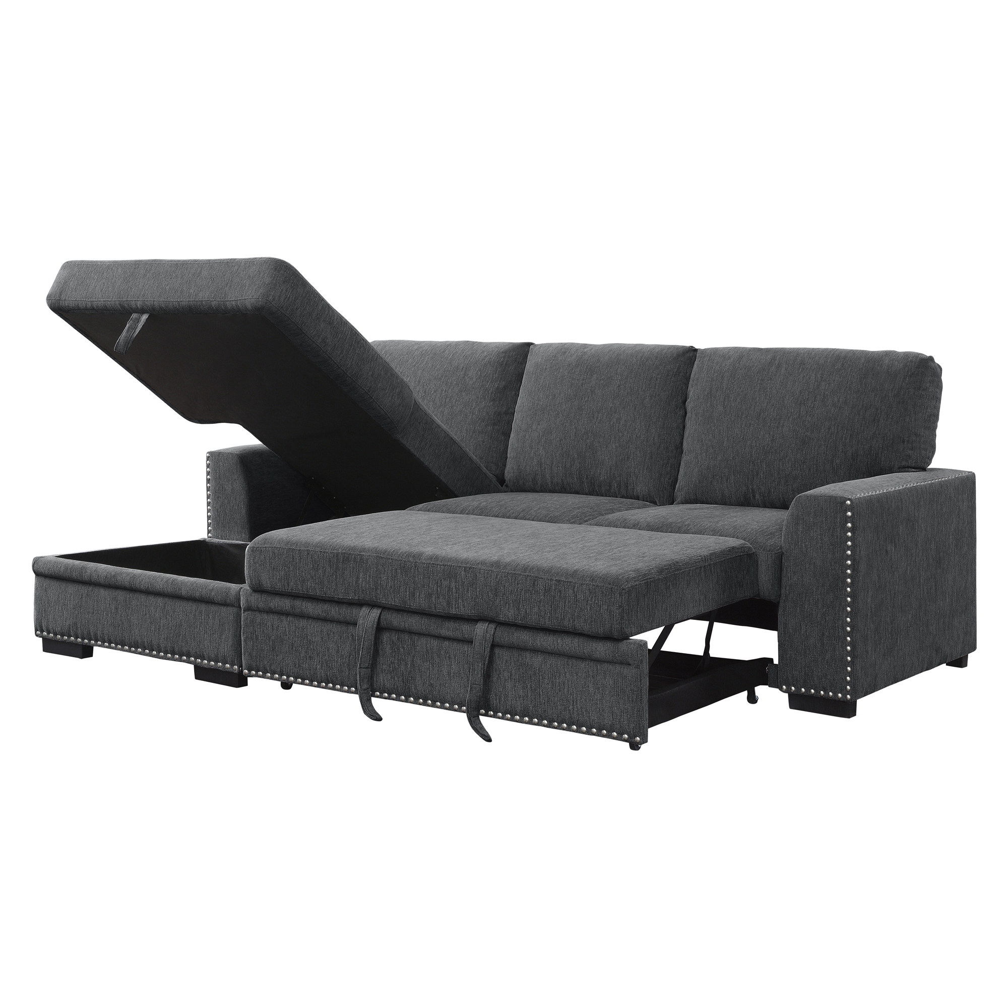 Morelia Fabric Sectional with Pull-out Bed and Hidden Storage, Left Chaise Facing