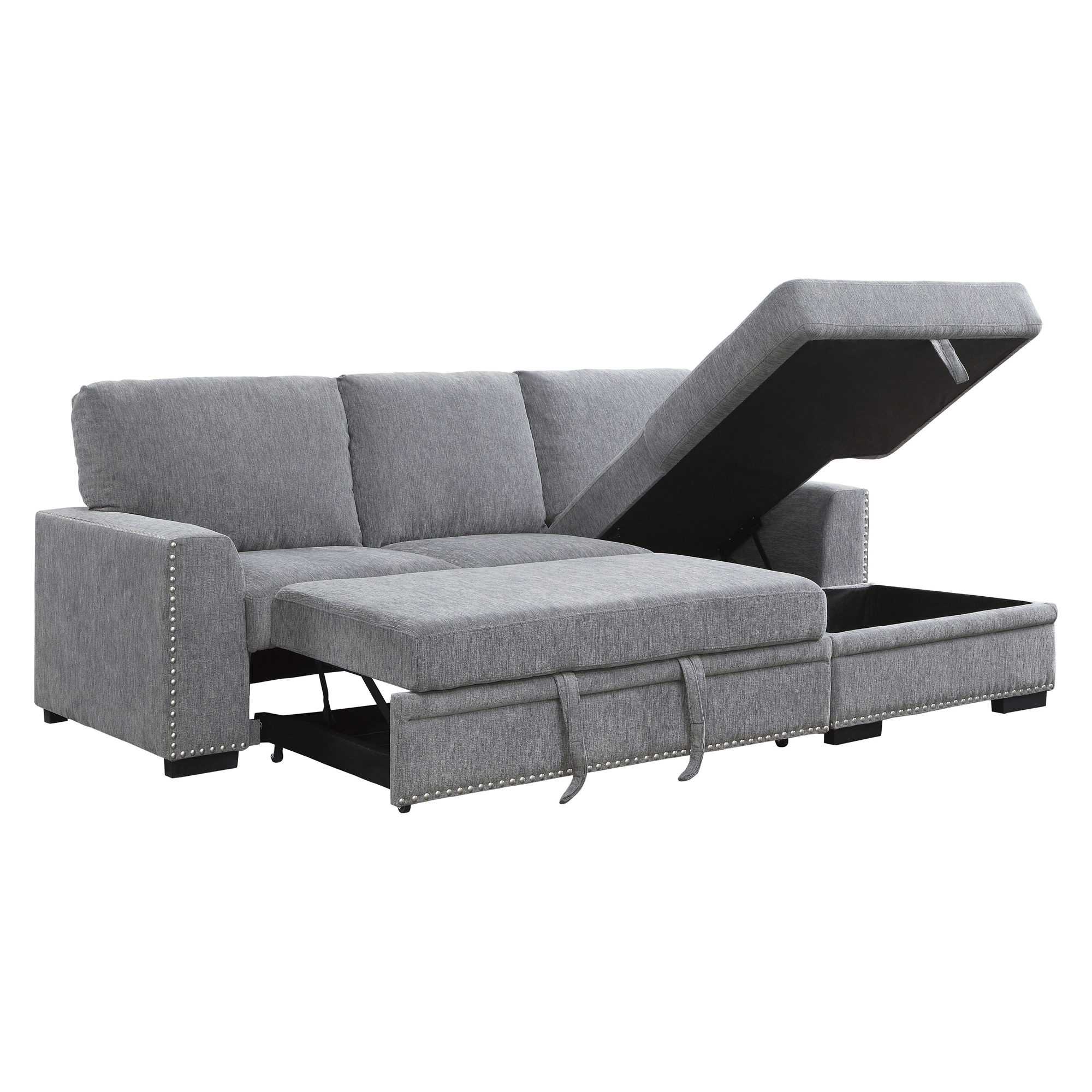 Morelia Fabric Sectional with Pull-out Bed and Hidden Storage, Right Chaise Facing