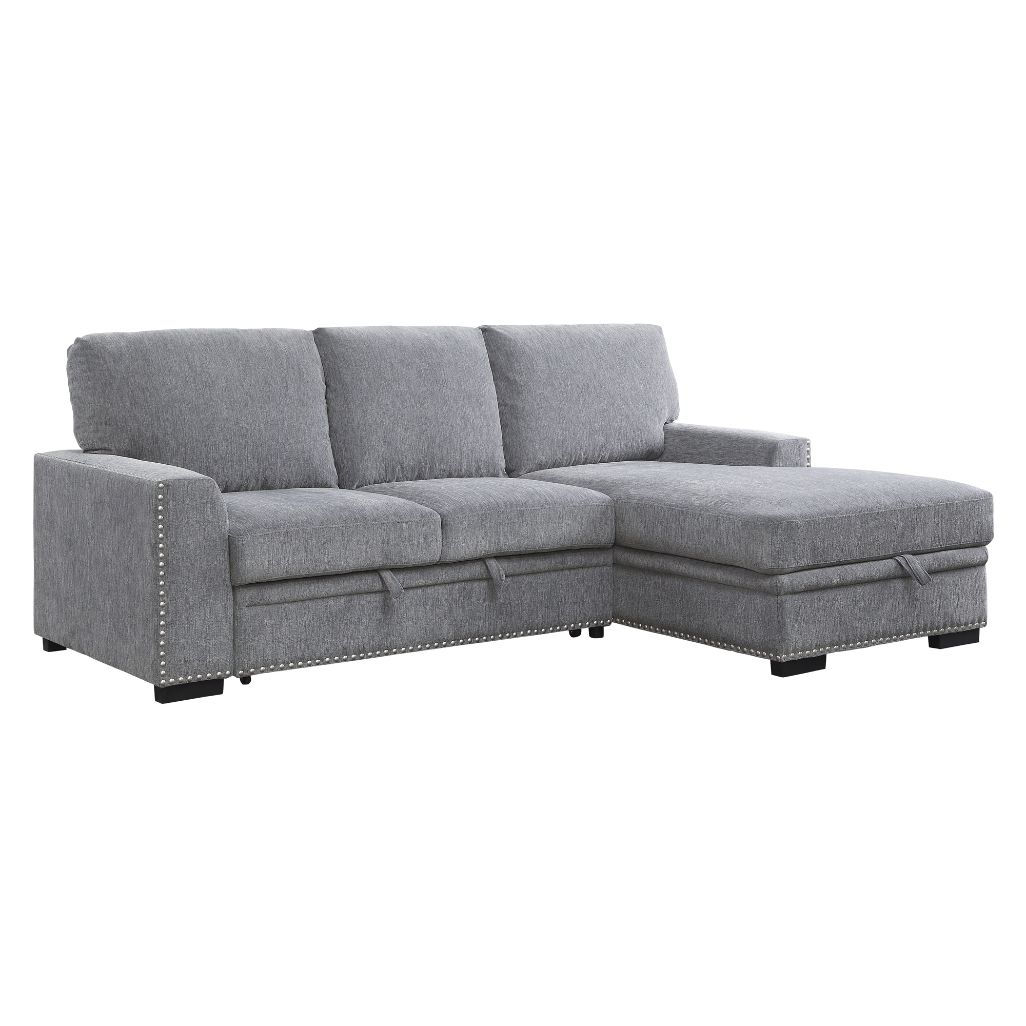 Morelia Fabric Sectional with Pull-out Bed and Hidden Storage, Right Chaise Facing