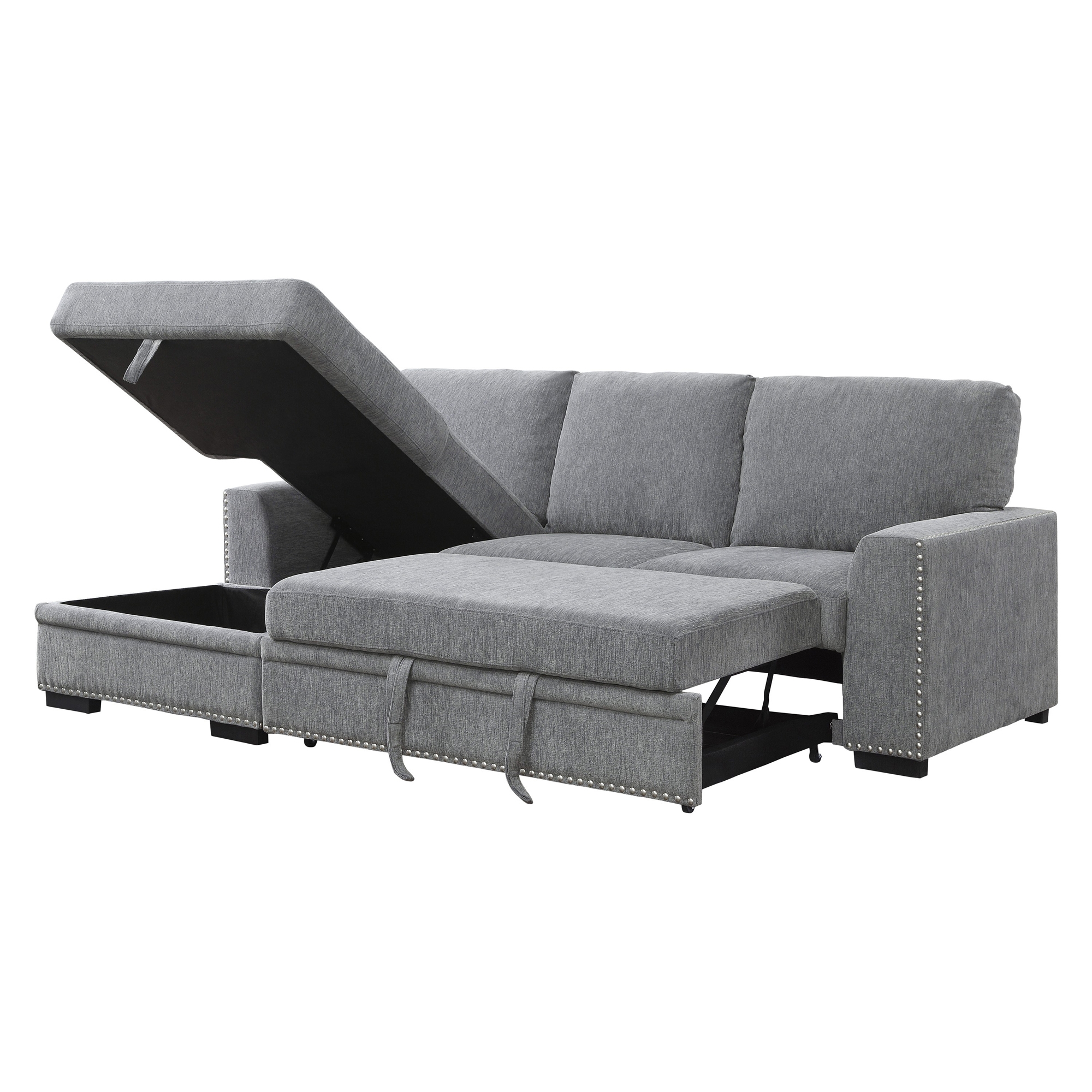 Morelia Fabric Sectional with Pull-out Bed and Hidden Storage, Left Chaise Facing