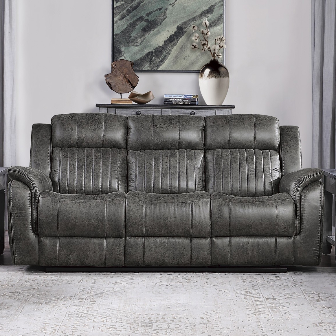 Centeroak Microfiber Double Reclining Sofa