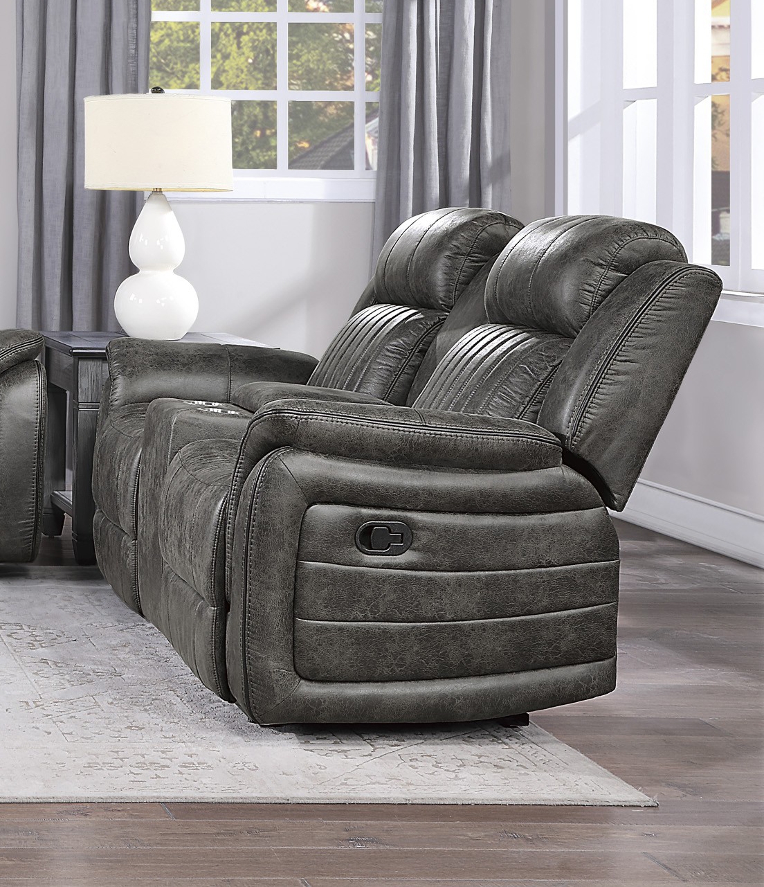 Centeroak Microfiber Double Reclining Loveseat