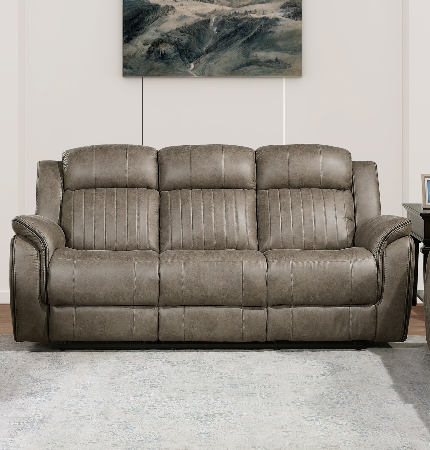Centeroak Microfiber Double Reclining Sofa