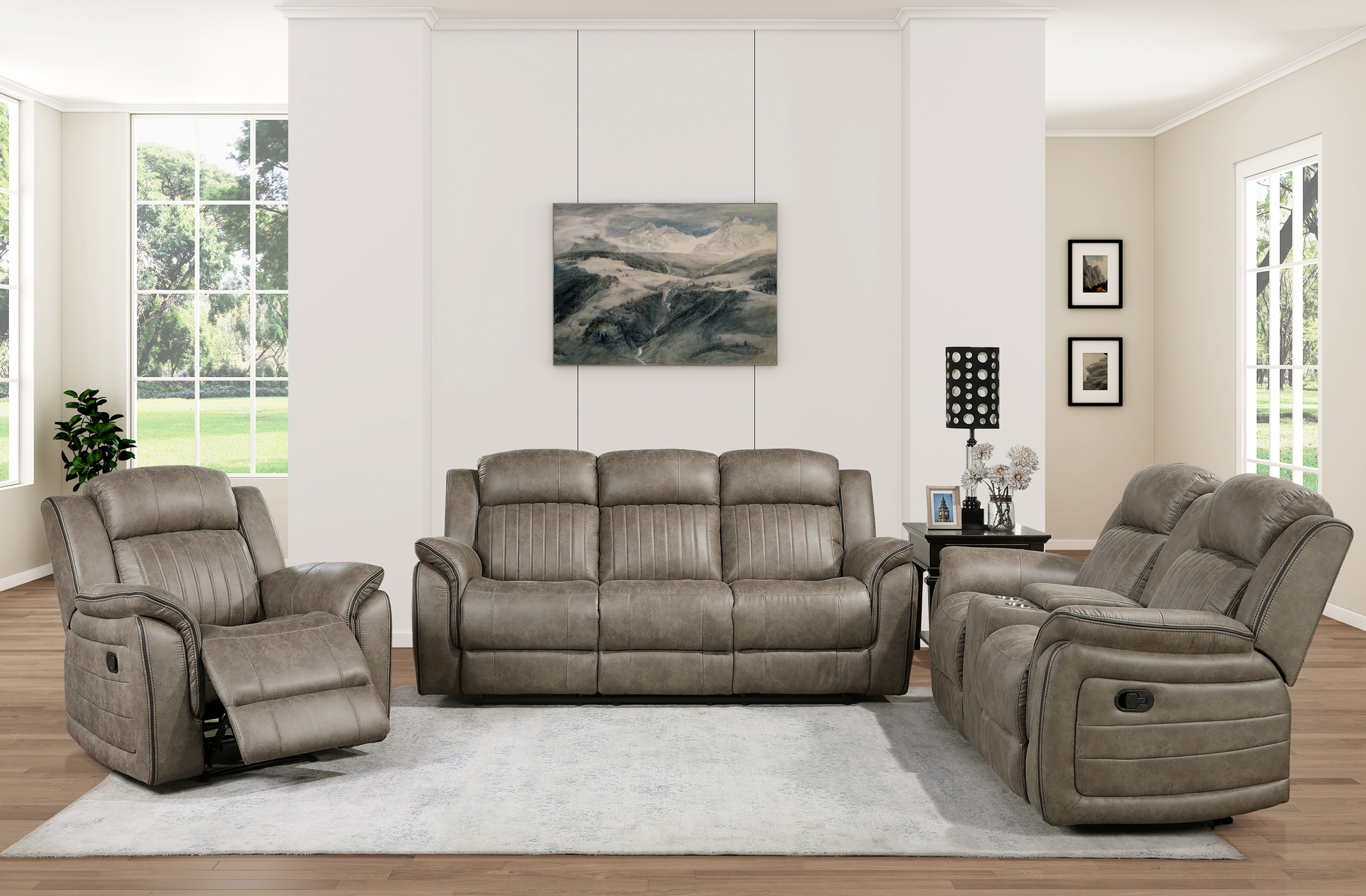 Centeroak Microfiber Reclining Living Room Set