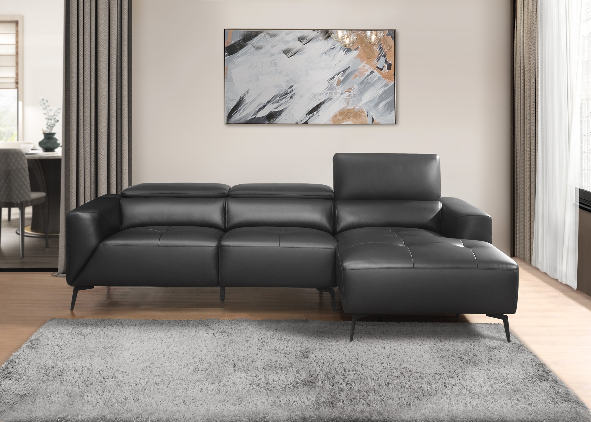 Argonne Leather/Leatherette Sectional, Right Chaise Facing