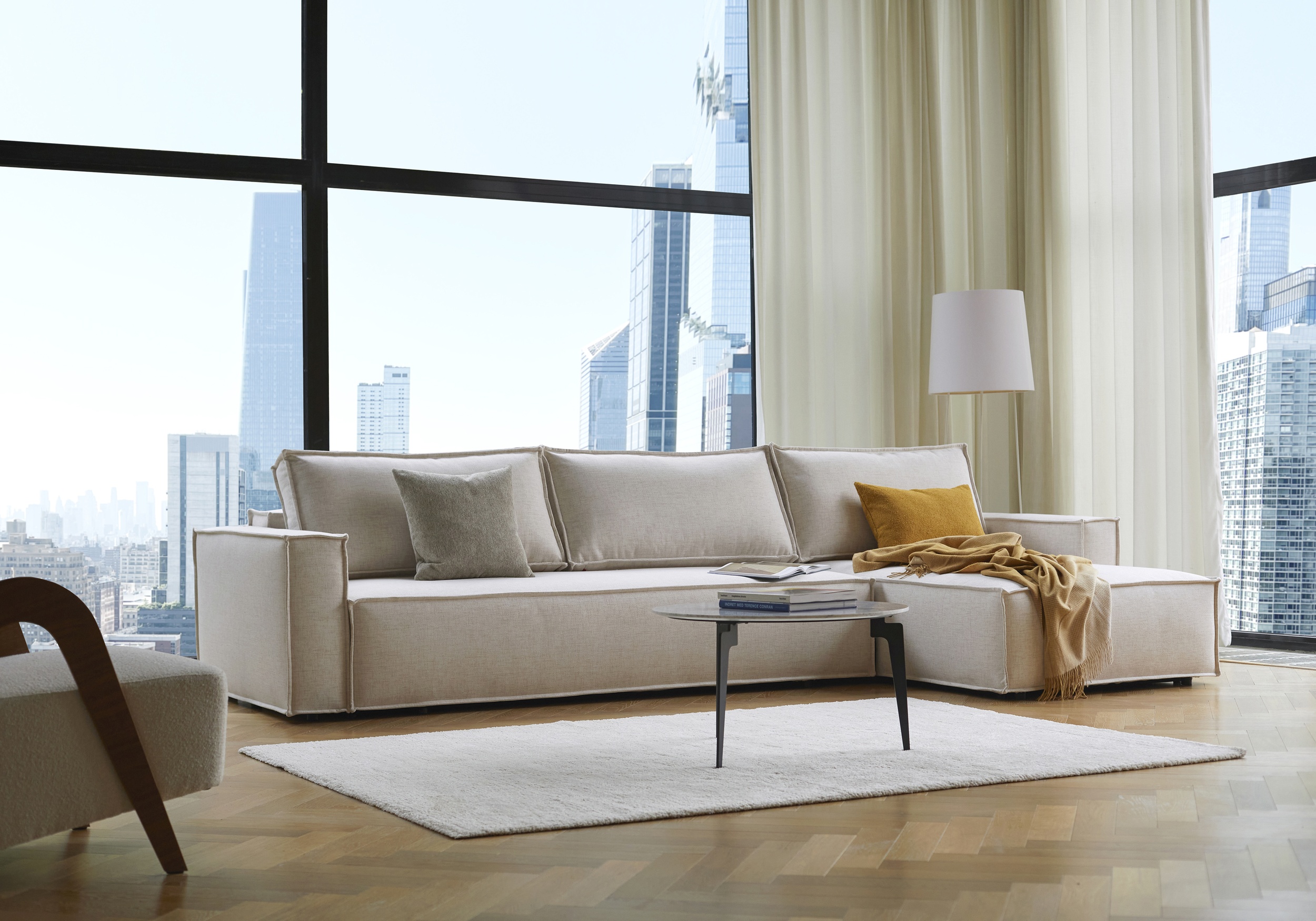 Newilla Polyester Fabric/Steel Reversible Storage Sleeper Sectional w/Standart Arm Rests