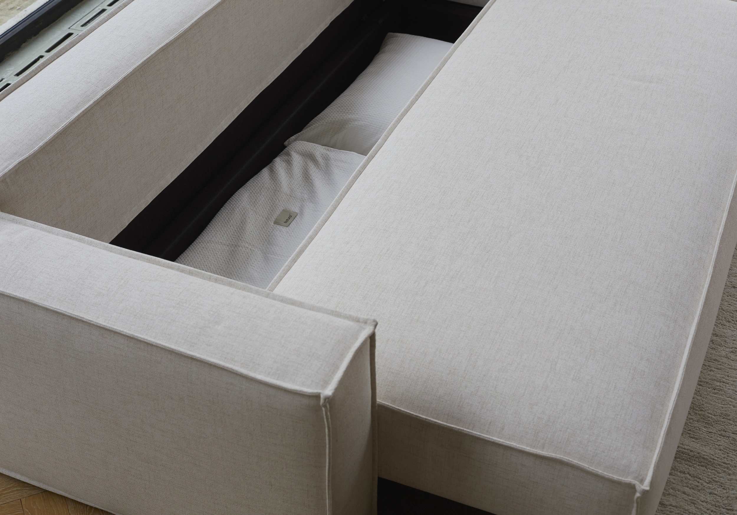 Newilla Polyester Fabric/Steel Reversible Storage Sleeper Sectional w/Standart Arm Rests