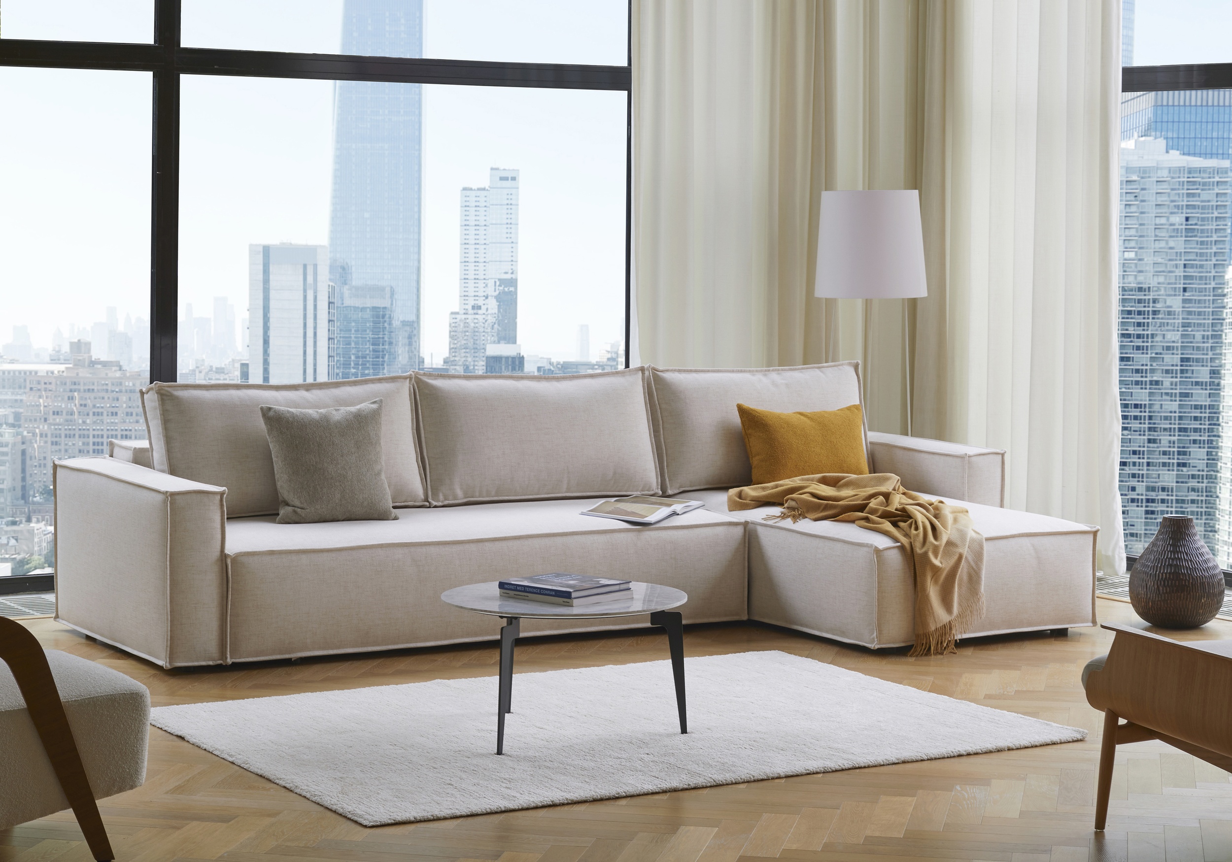 Newilla Polyester Fabric/Steel Reversible Storage Sleeper Sectional w/Standart Arm Rests