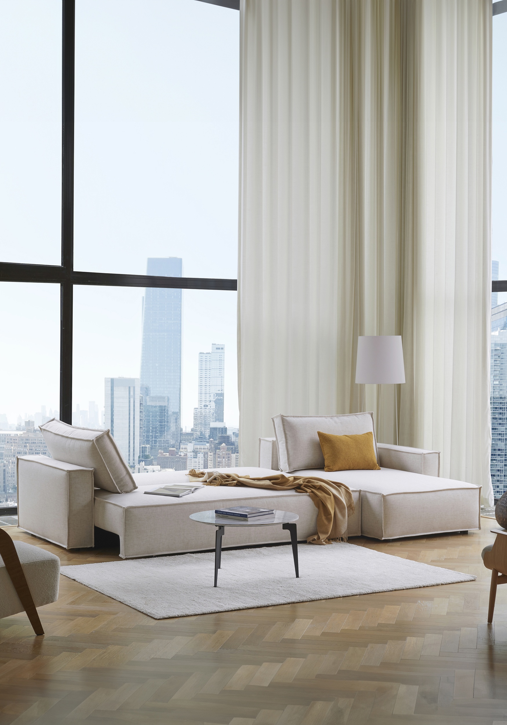 Newilla Polyester Fabric/Steel Reversible Storage Sleeper Sectional w/Standart Arm Rests