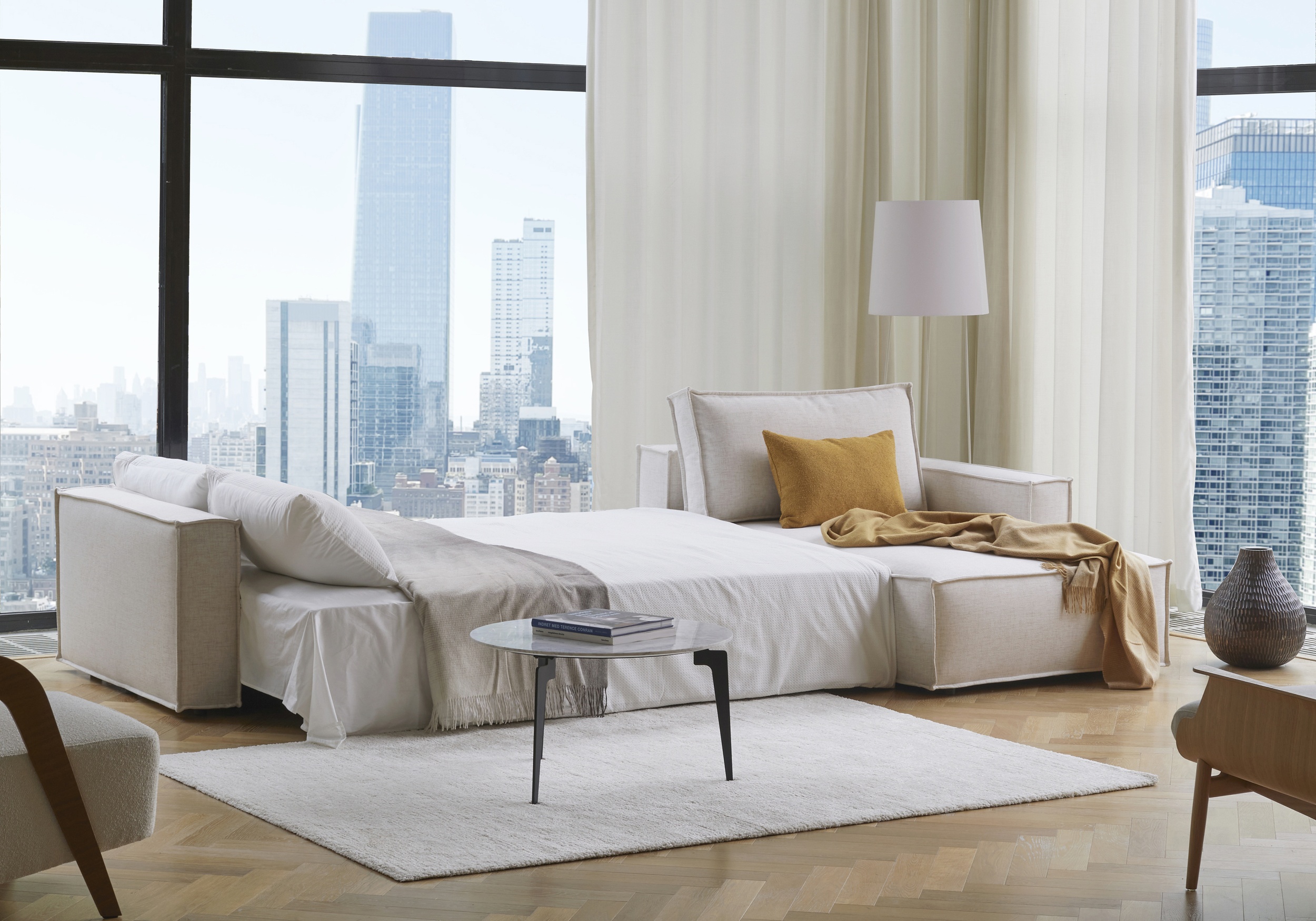 Newilla Polyester Fabric/Steel Reversible Storage Sleeper Sectional w/Standart Arm Rests