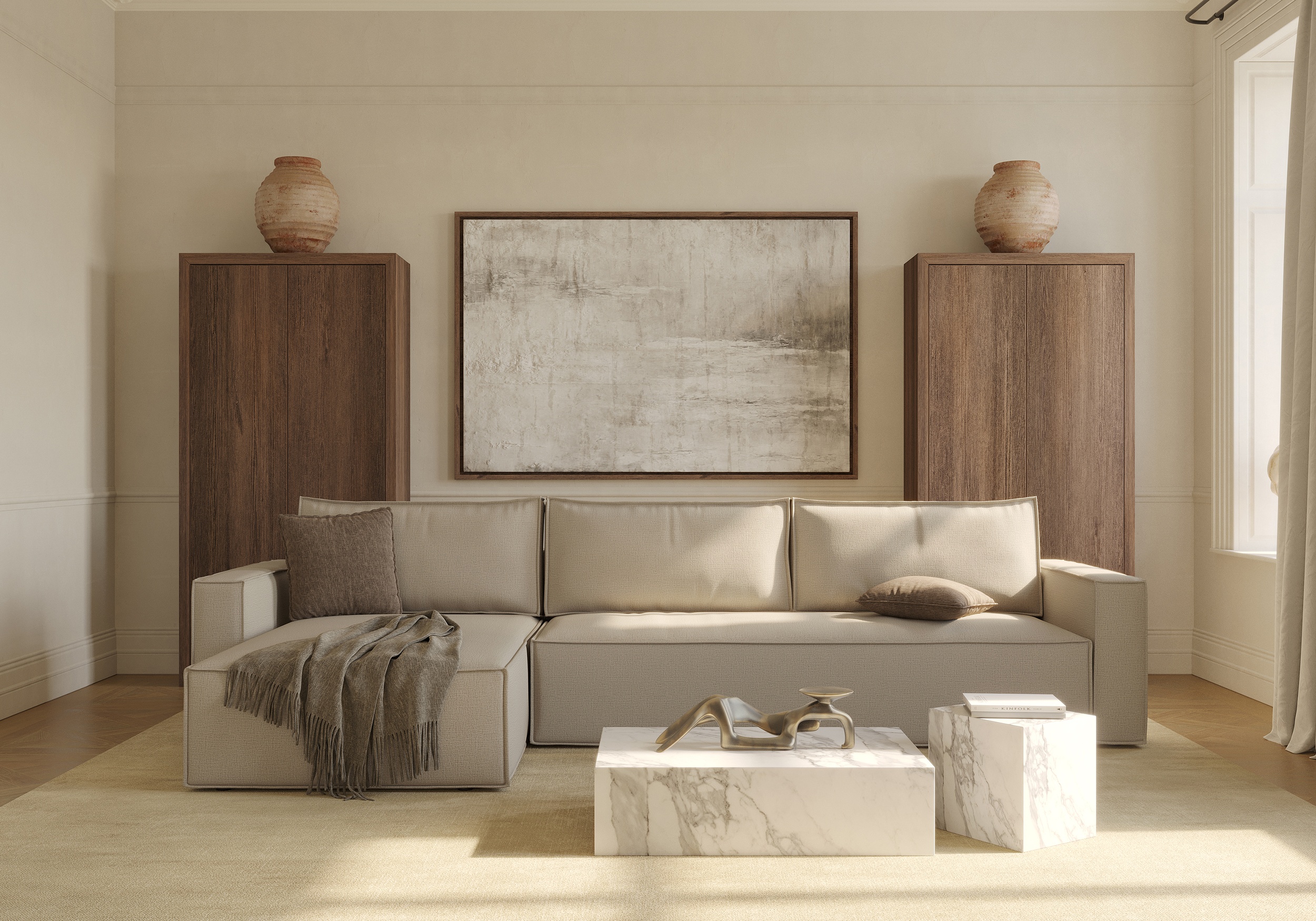 Newilla Polyester Fabric/Steel Reversible Storage Sleeper Sectional w/Standart Arm Rests