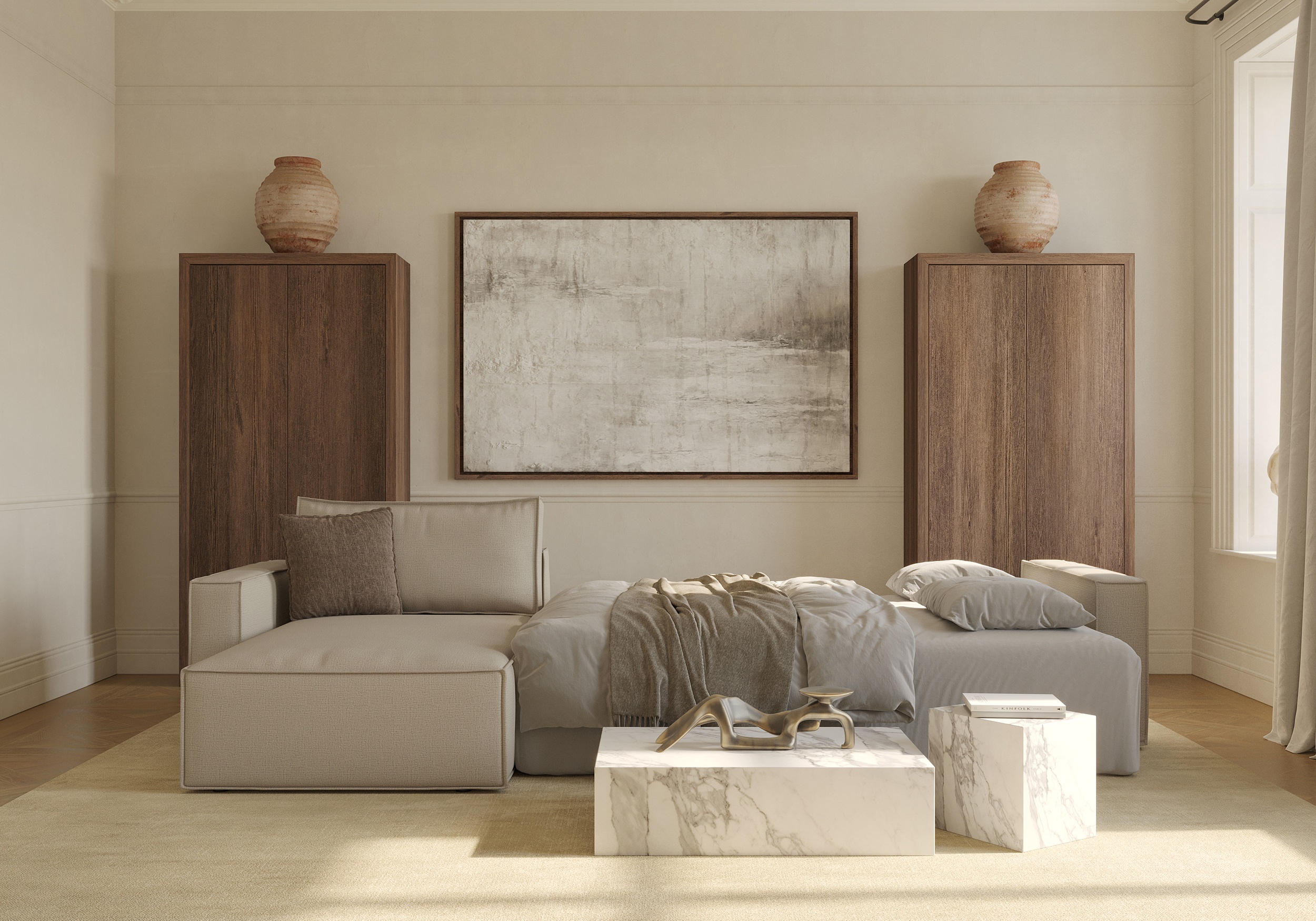 Newilla Polyester Fabric/Steel Reversible Storage Sleeper Sectional w/Standart Arm Rests