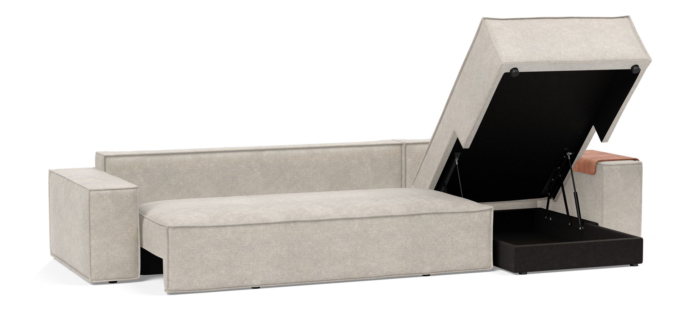 Newilla Polyester Fabric/Steel Reversible Storage Sleeper Sectional w/Wide Arm Rests