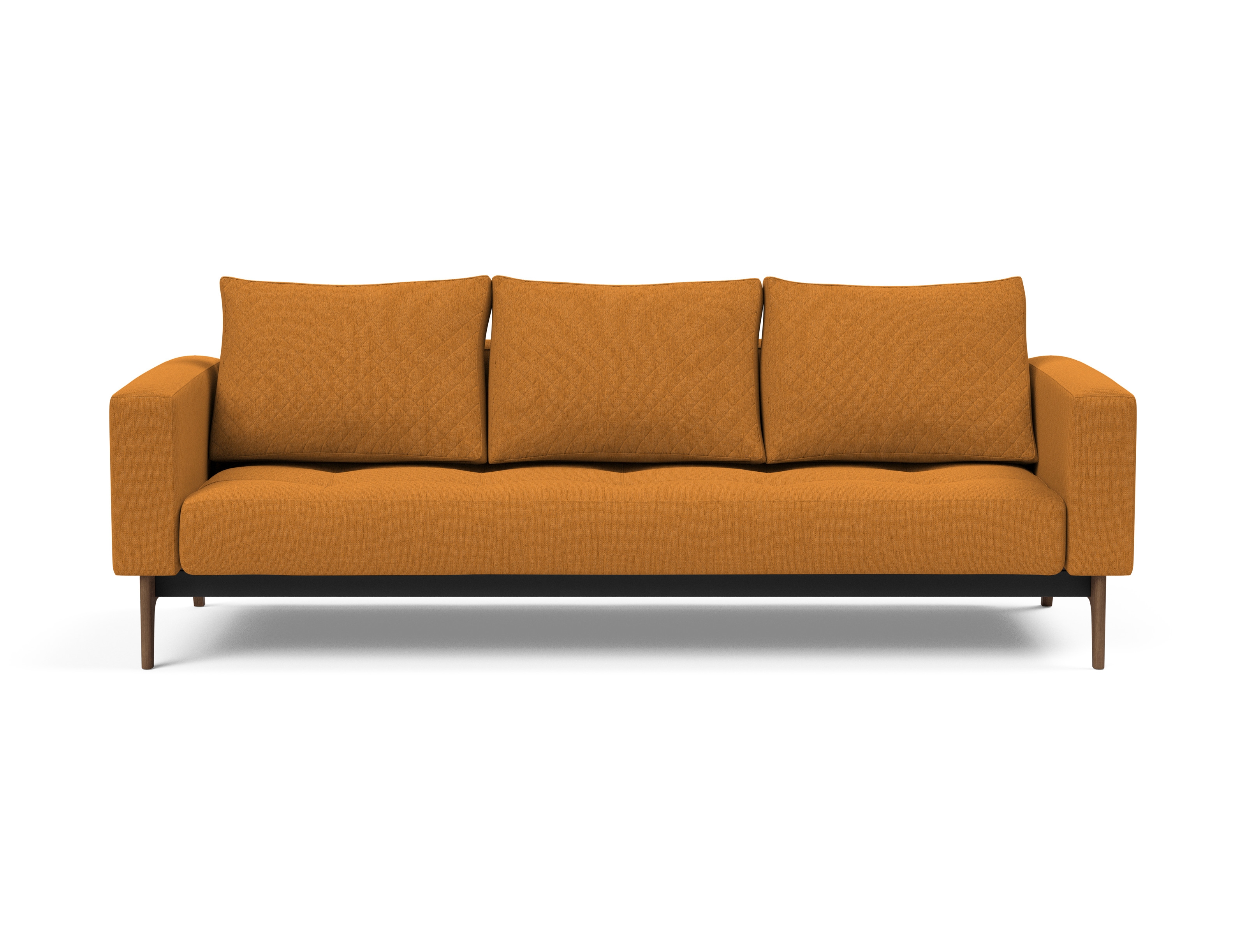 Cassius Quilt Fabric Sofa Bed w/Dark Wood Legs