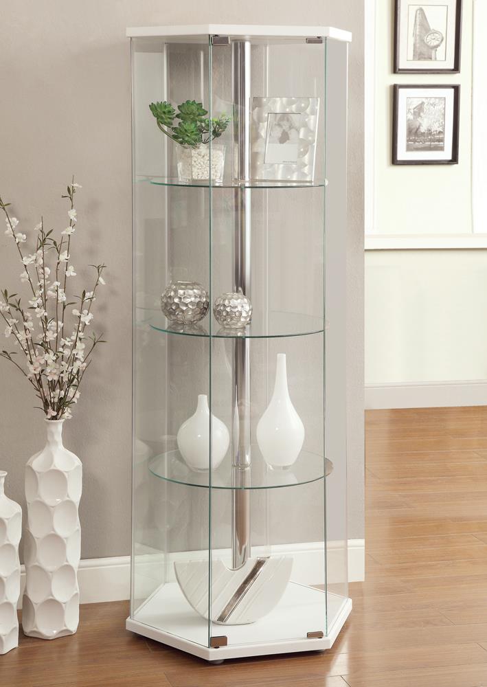Zahavah 4-shelf Hexagon Shaped Glass Curio Cabinet