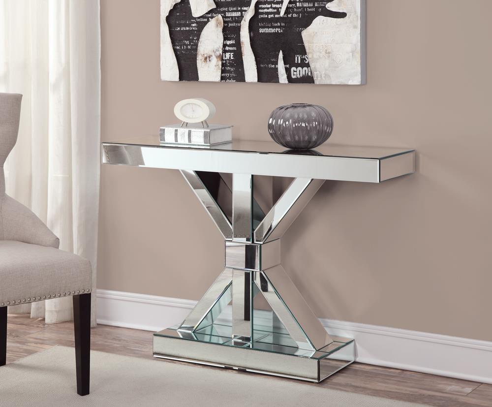 Lurlynn Mirrored Console Table with X-shaped Base
