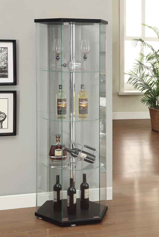 Zahavah 4-shelf Hexagon Shaped Glass Curio Cabinet