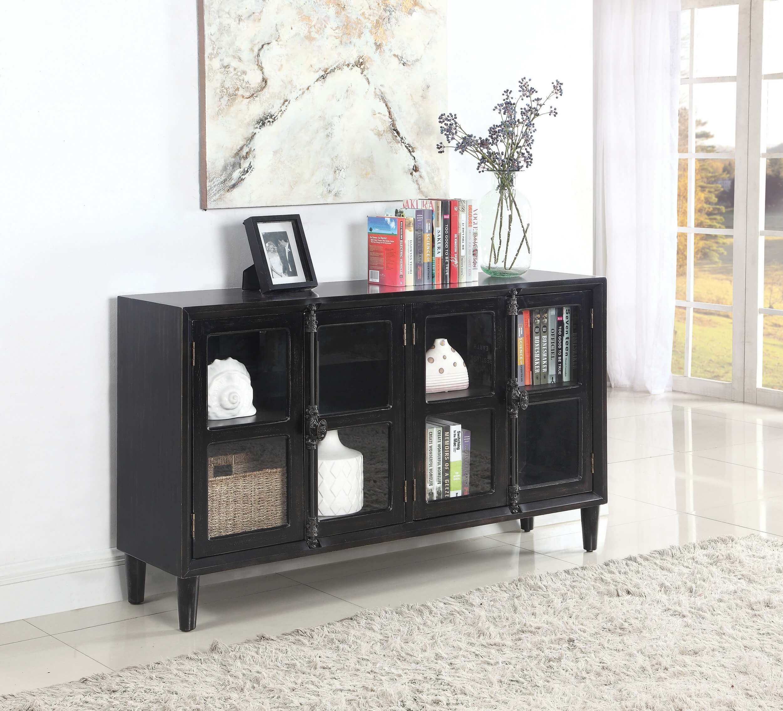 Sylvia 4-door Wood Veneer Accent Cabinet with Glass Doors