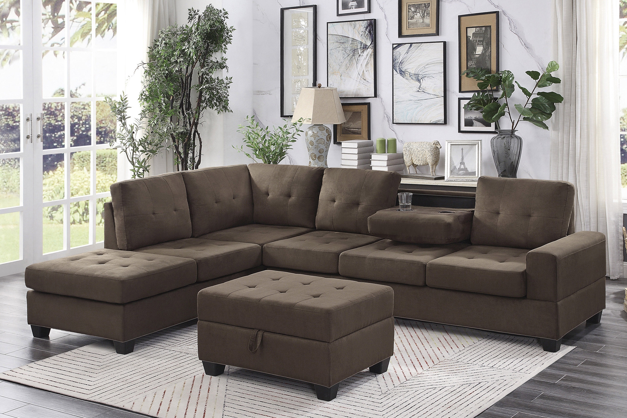 Maston Microfiber Fabric Reversible Sectional Sofa w/Chaise
