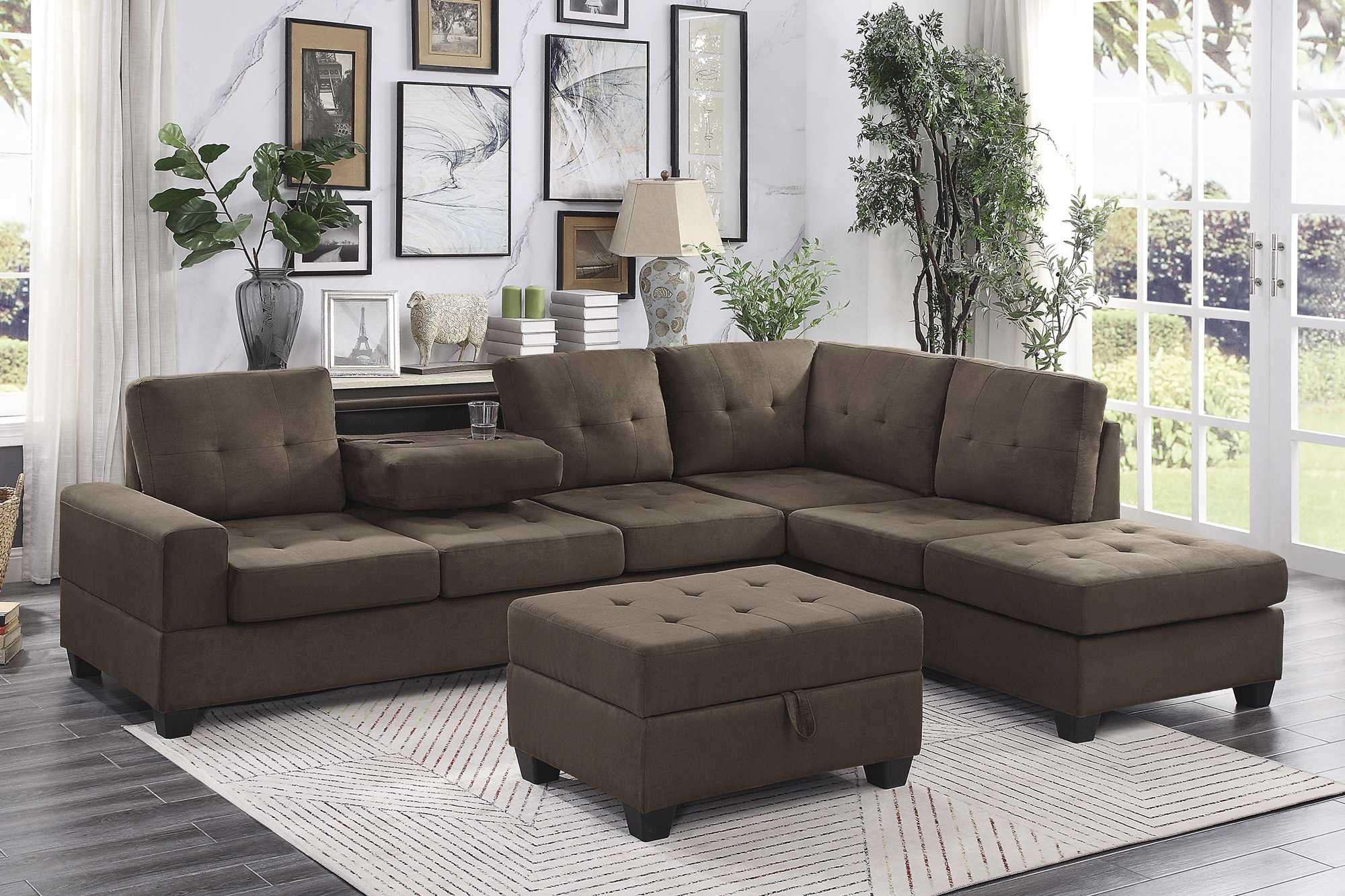 Maston Microfiber Fabric Reversible Sectional Sofa w/Chaise