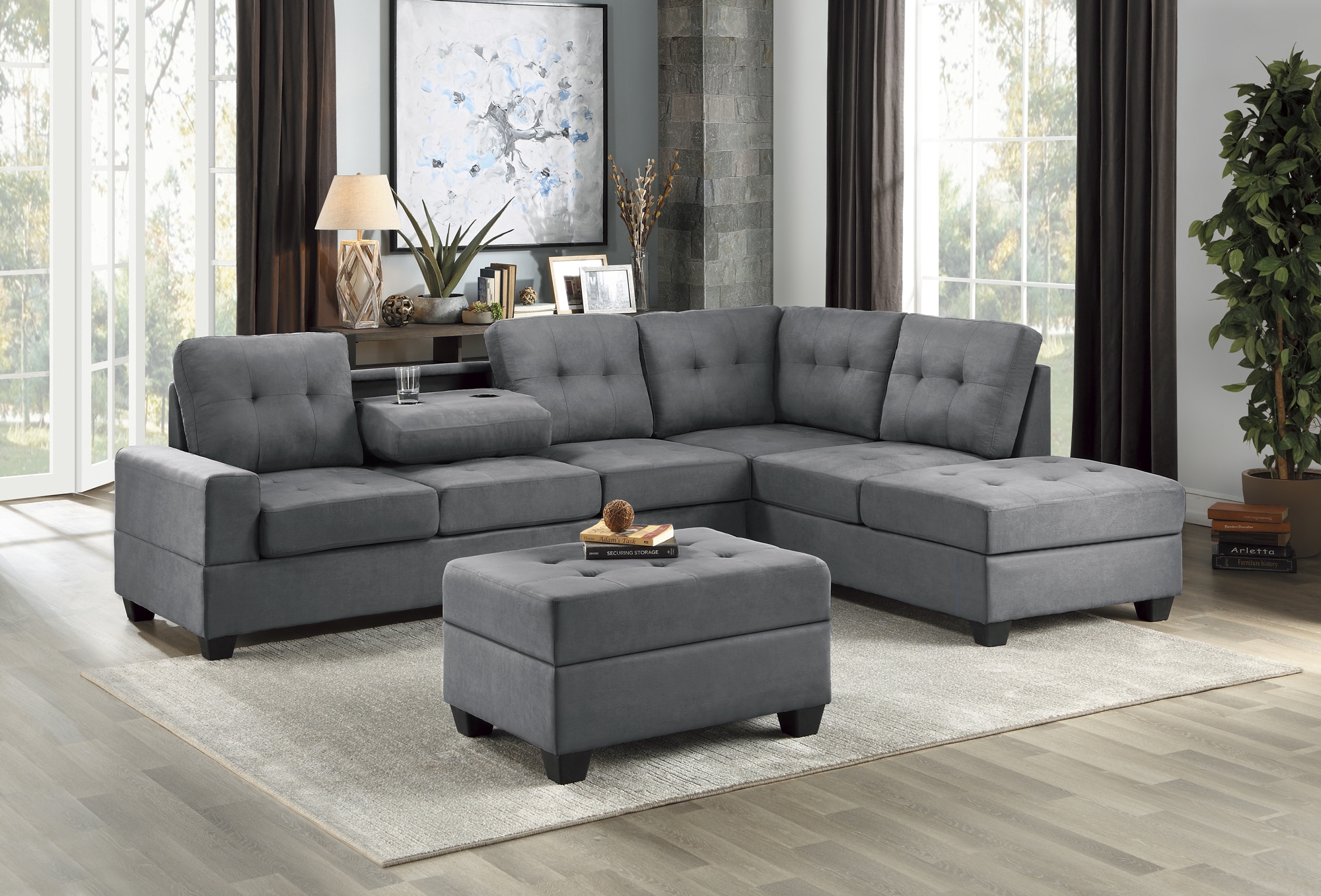 Maston Microfiber Fabric Reversible Sectional Sofa w/Chaise