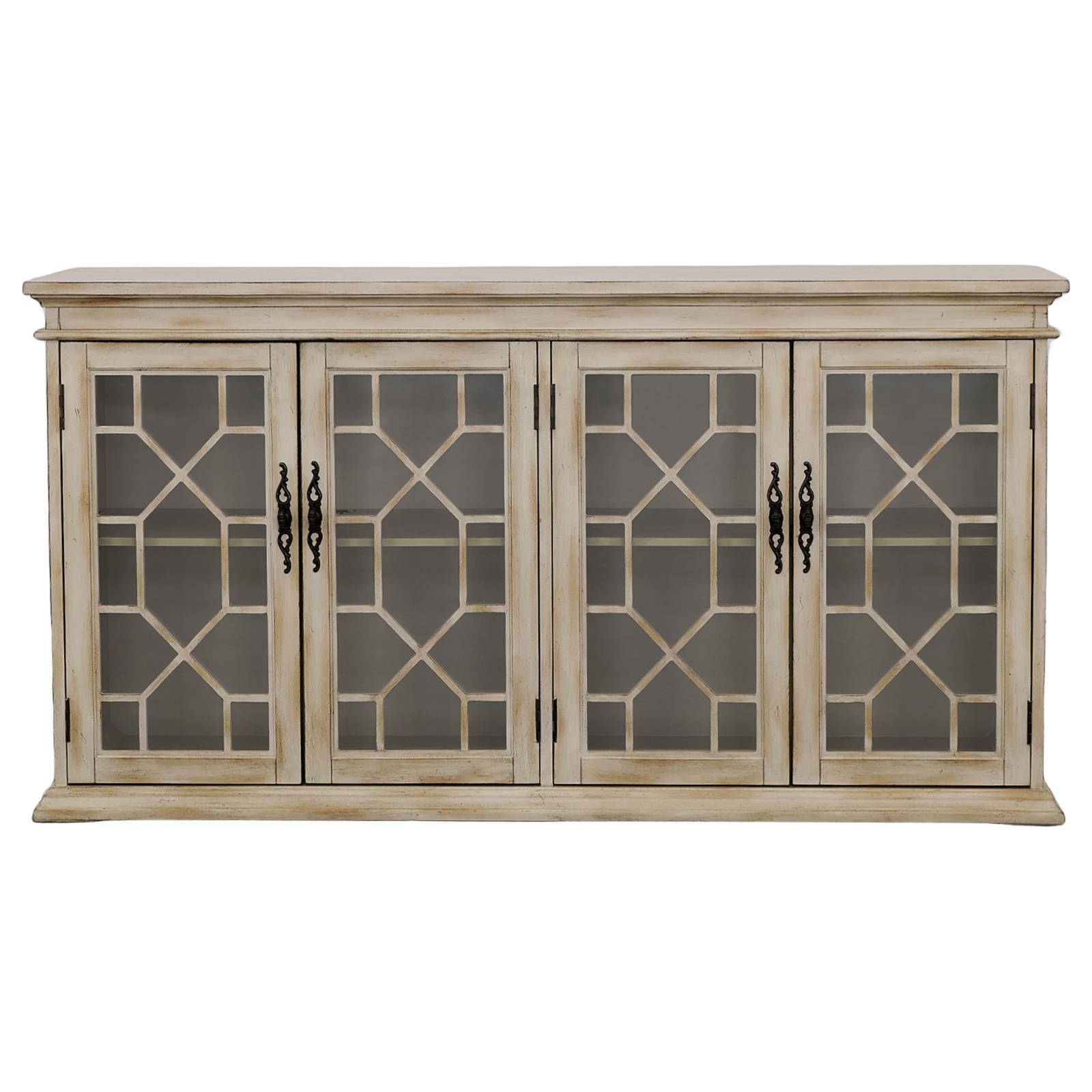 Kiara 4-door Wood Veneer/Glass Accent Cabinet with Adjustable Shelves