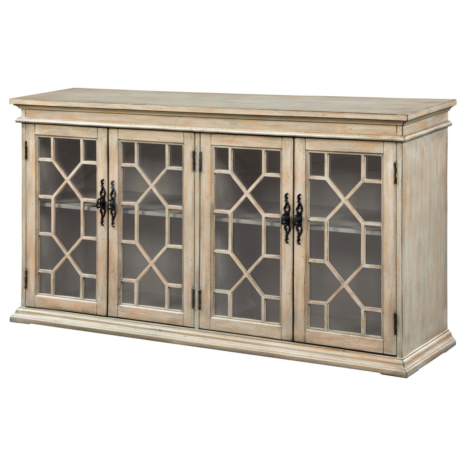 Kiara 4-door Wood Veneer/Glass Accent Cabinet with Adjustable Shelves