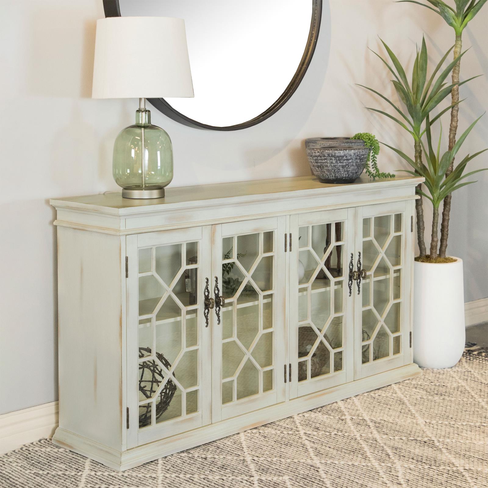 Kiara 4-door Wood Veneer/Glass Accent Cabinet with Adjustable Shelves