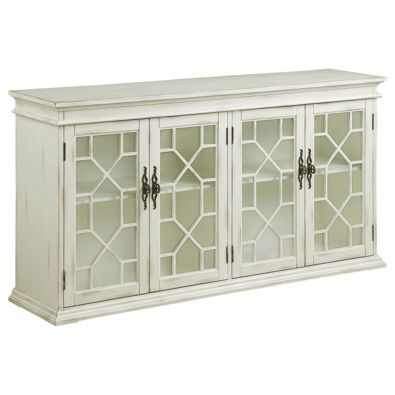 Kiara 4-door Wood Veneer/Glass Accent Cabinet with Adjustable Shelves