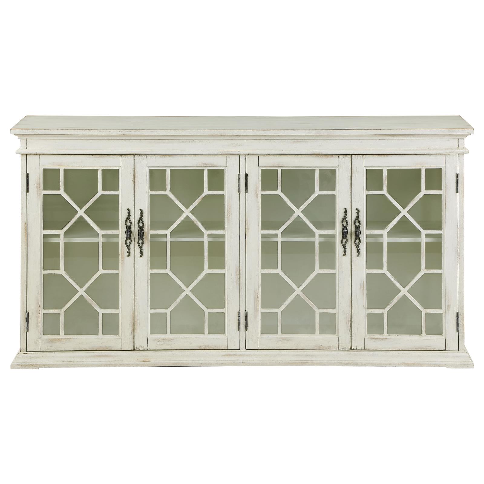 Kiara 4-door Wood Veneer/Glass Accent Cabinet with Adjustable Shelves