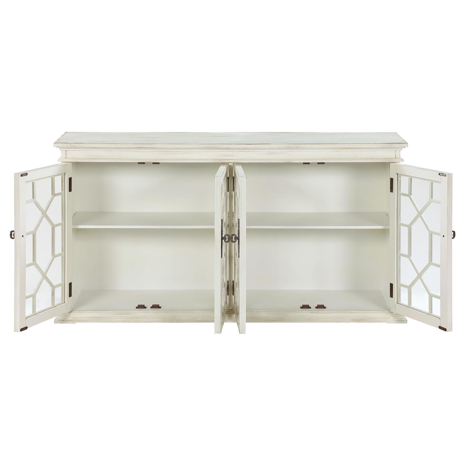 Kiara 4-door Wood Veneer/Glass Accent Cabinet with Adjustable Shelves