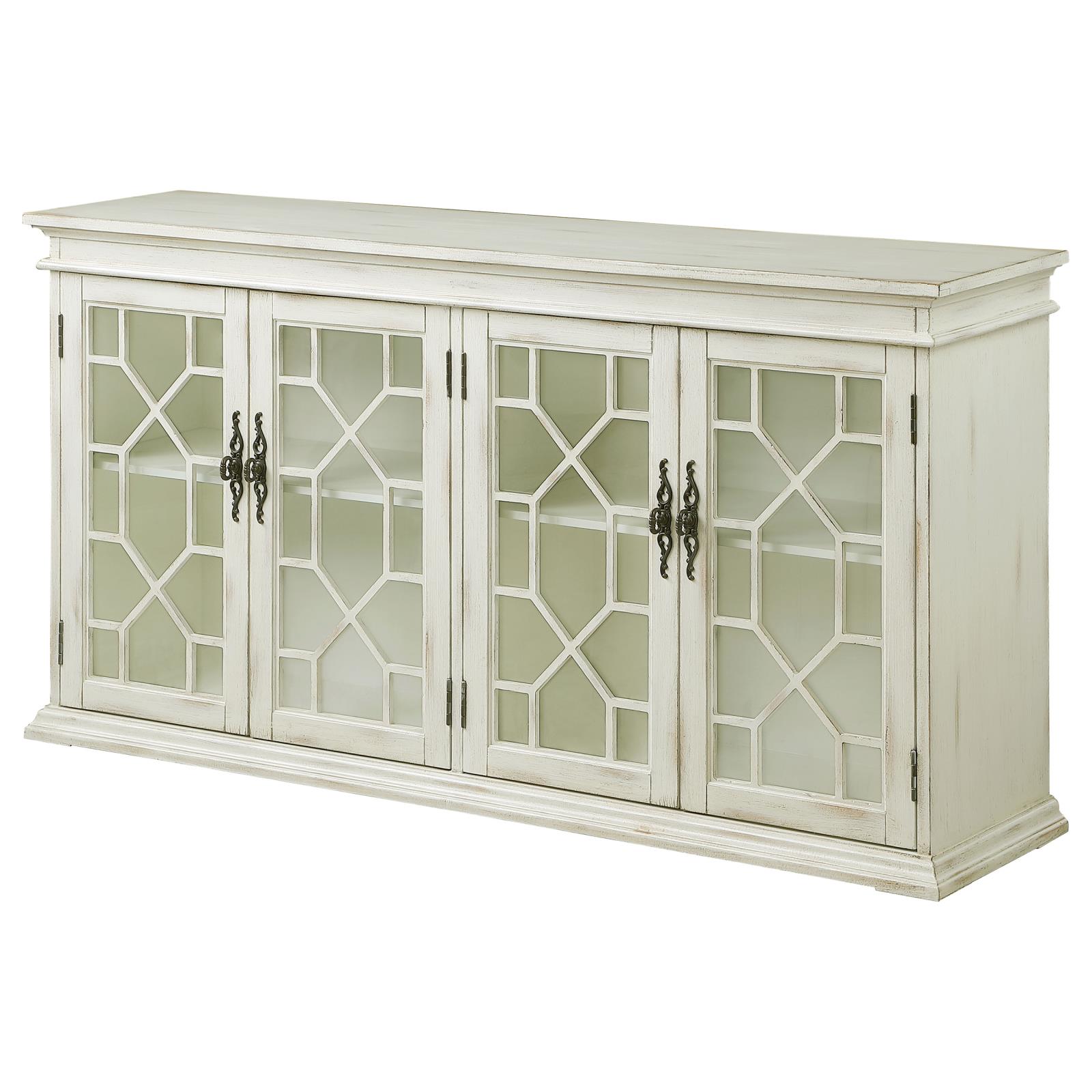 Kiara 4-door Wood Veneer/Glass Accent Cabinet with Adjustable Shelves