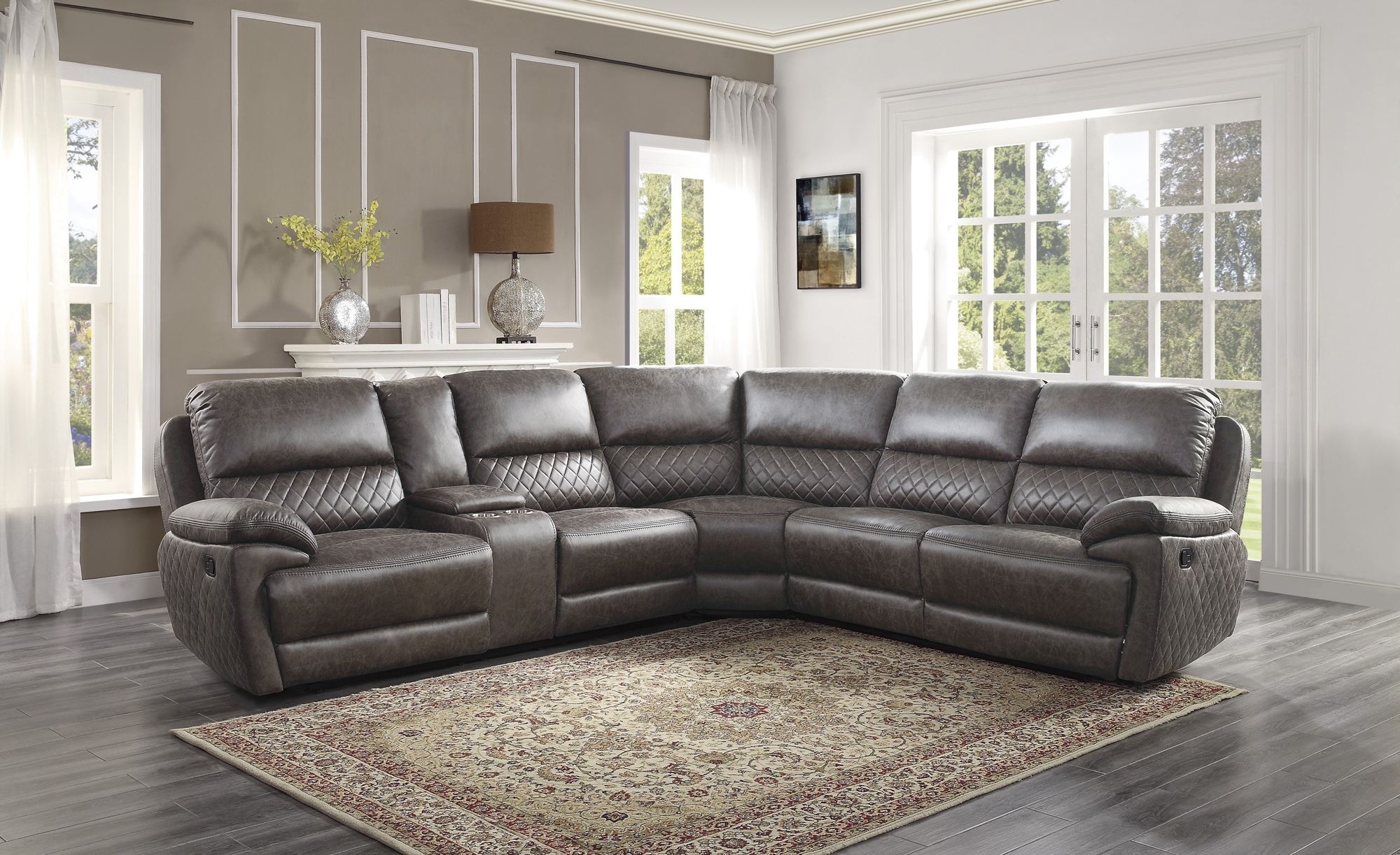 Knoxville Polyester Fabric/Wood Reclining Sectional Sofa