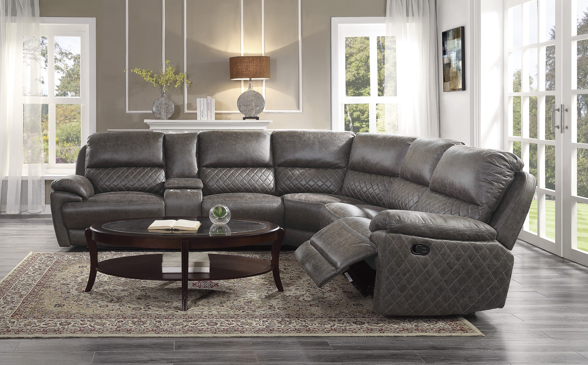 Knoxville Polyester Fabric/Wood Reclining Sectional Sofa