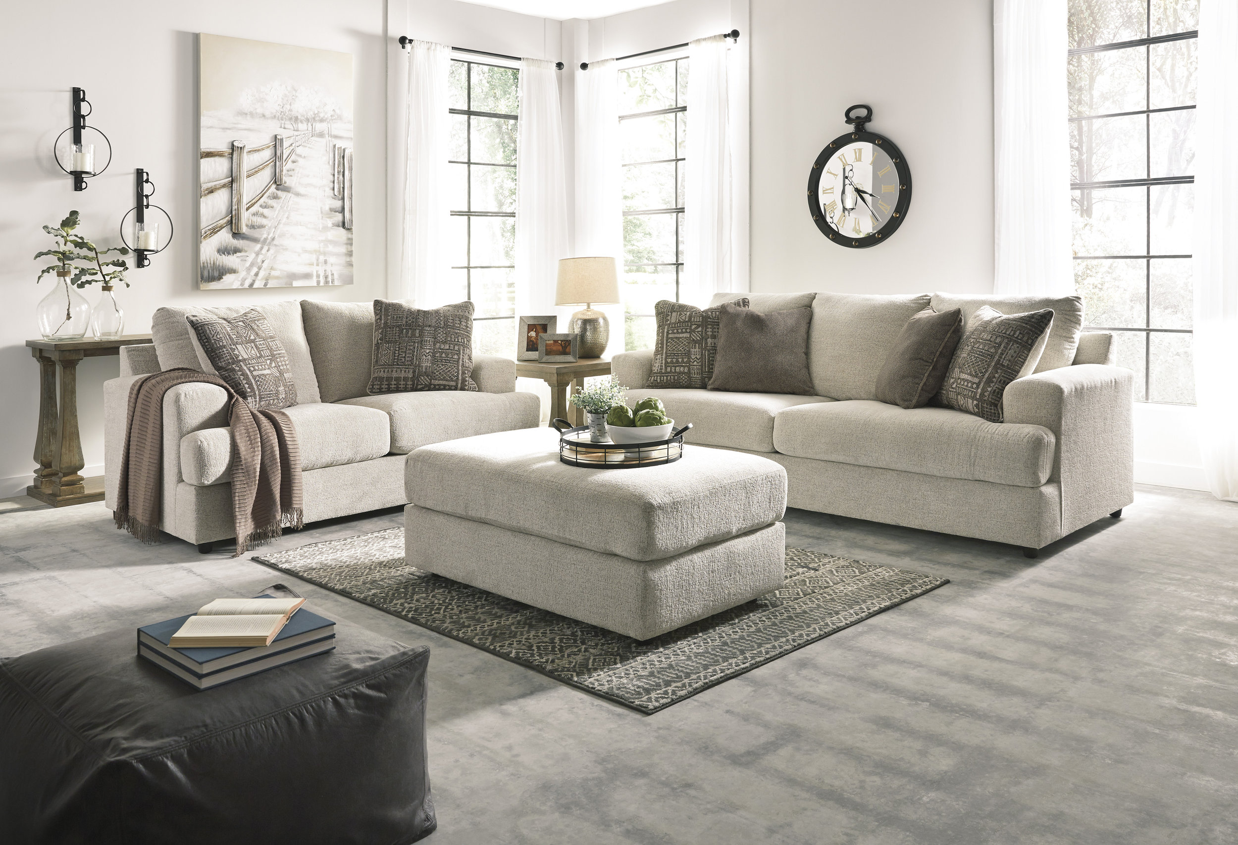 Soletren 52" Rectangular Oversized Ottoman - Stone Gray Textured Polyester