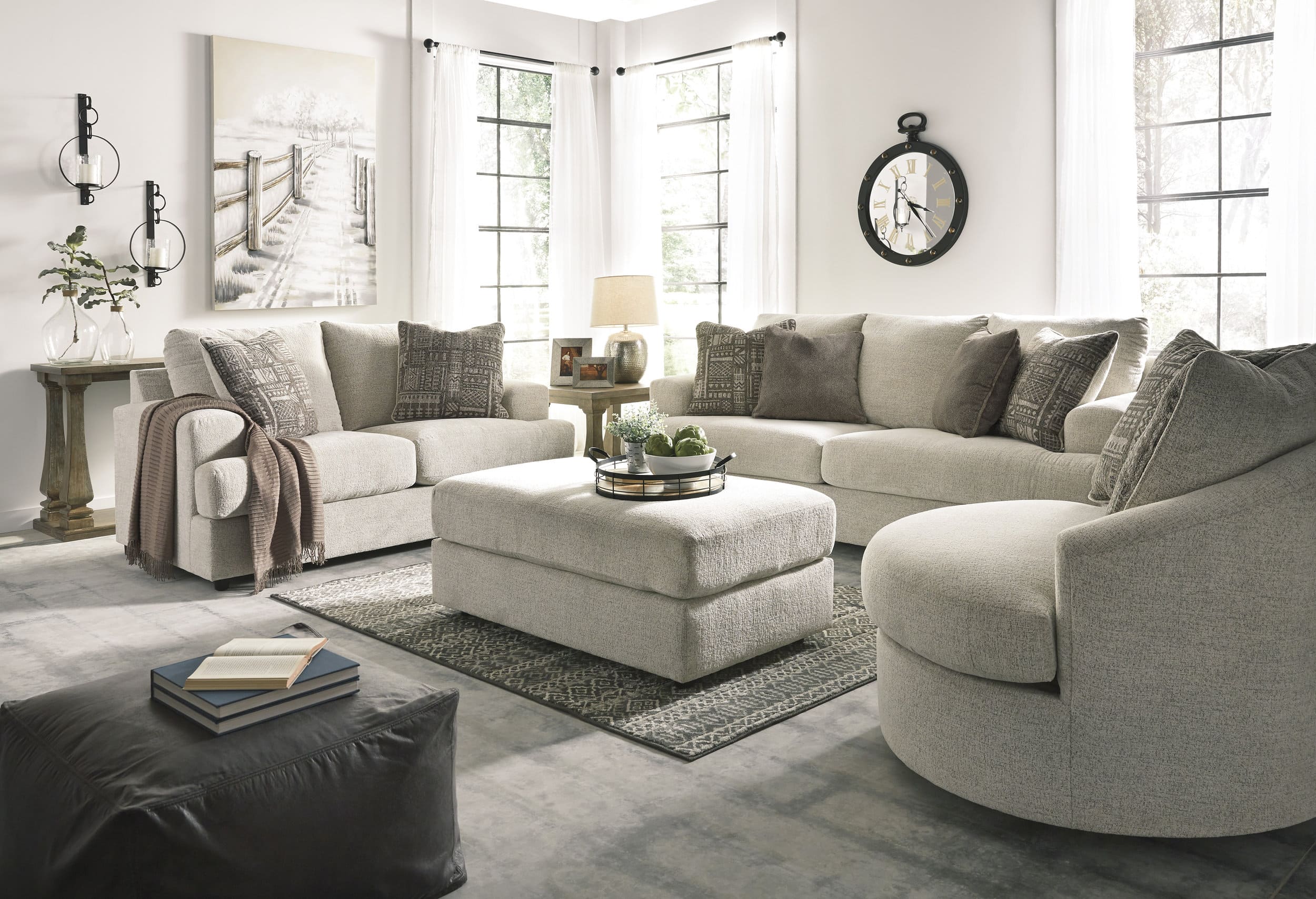 Soletren 52" Rectangular Oversized Ottoman - Stone Gray Textured Polyester
