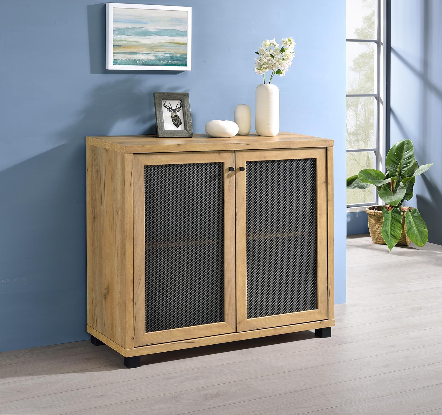 McHale Wood Veneer Accent Cabinet with Two Mesh Doors