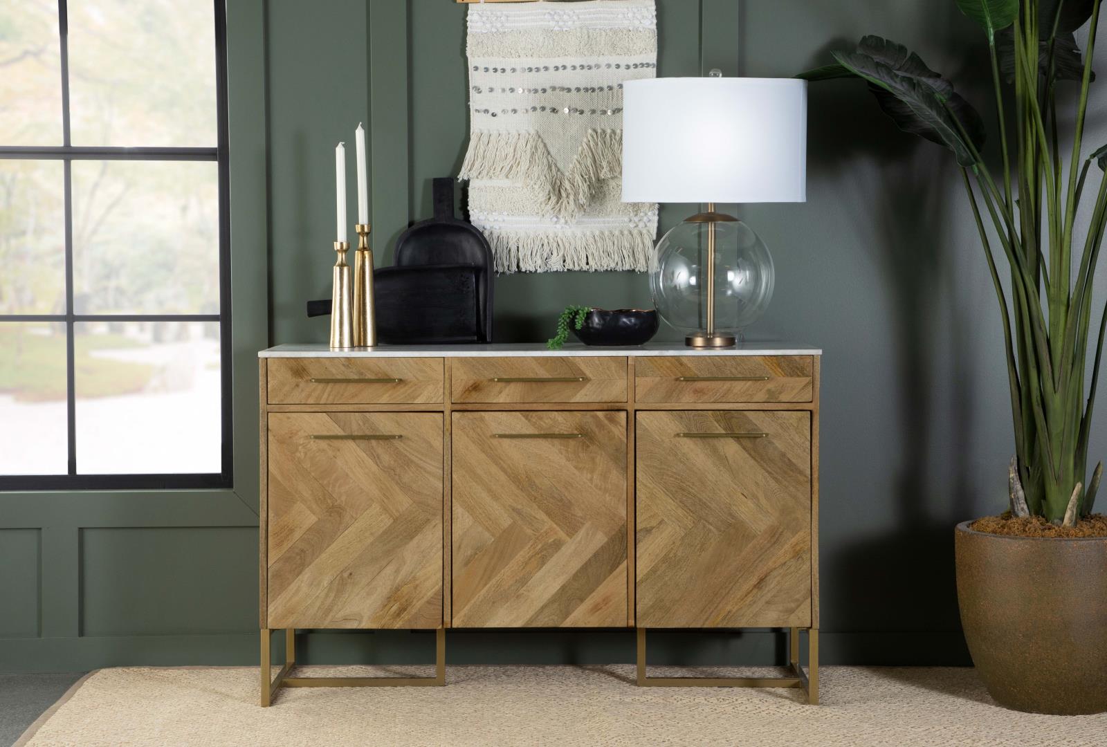 Keaton 3-door Wood Accent Cabinet with Marble Top