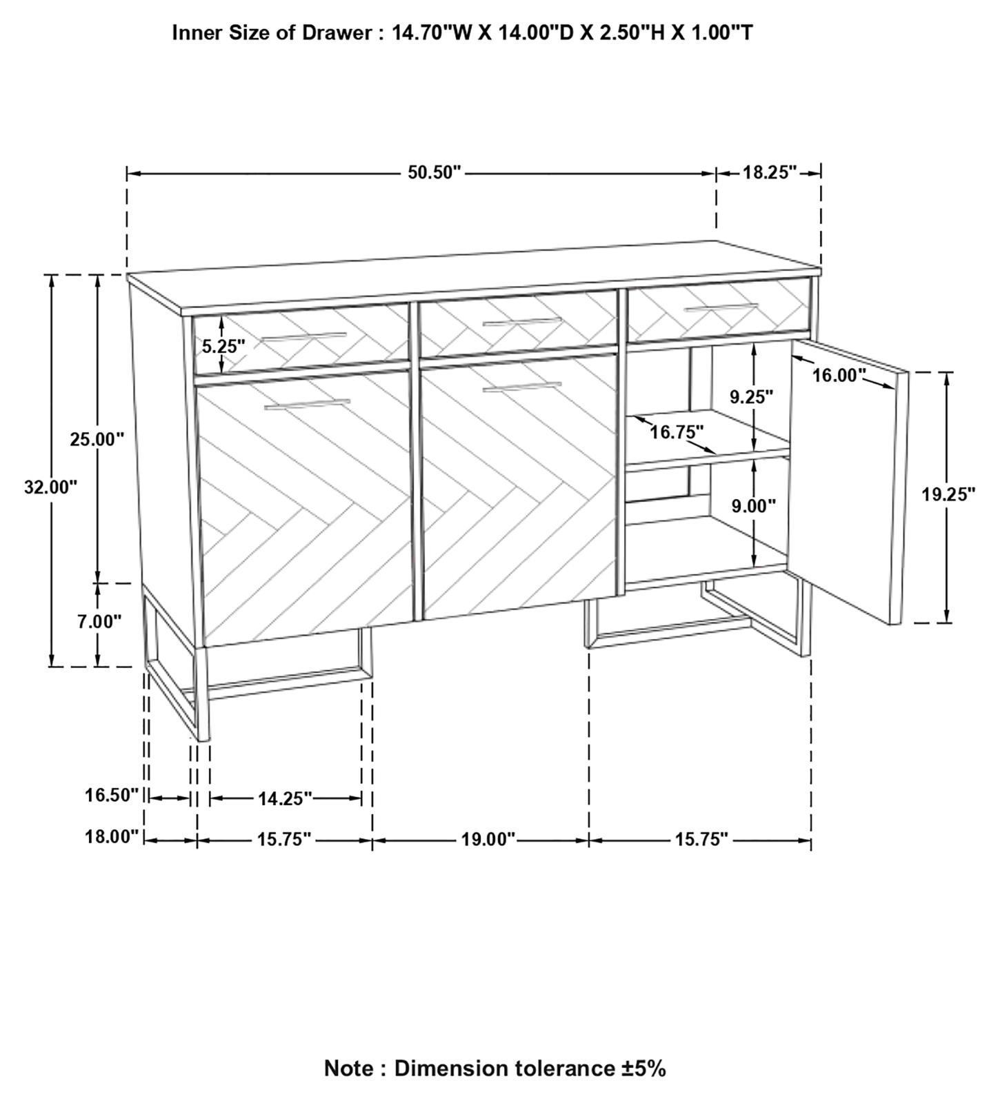 Keaton 3-door Wood Accent Cabinet with Marble Top