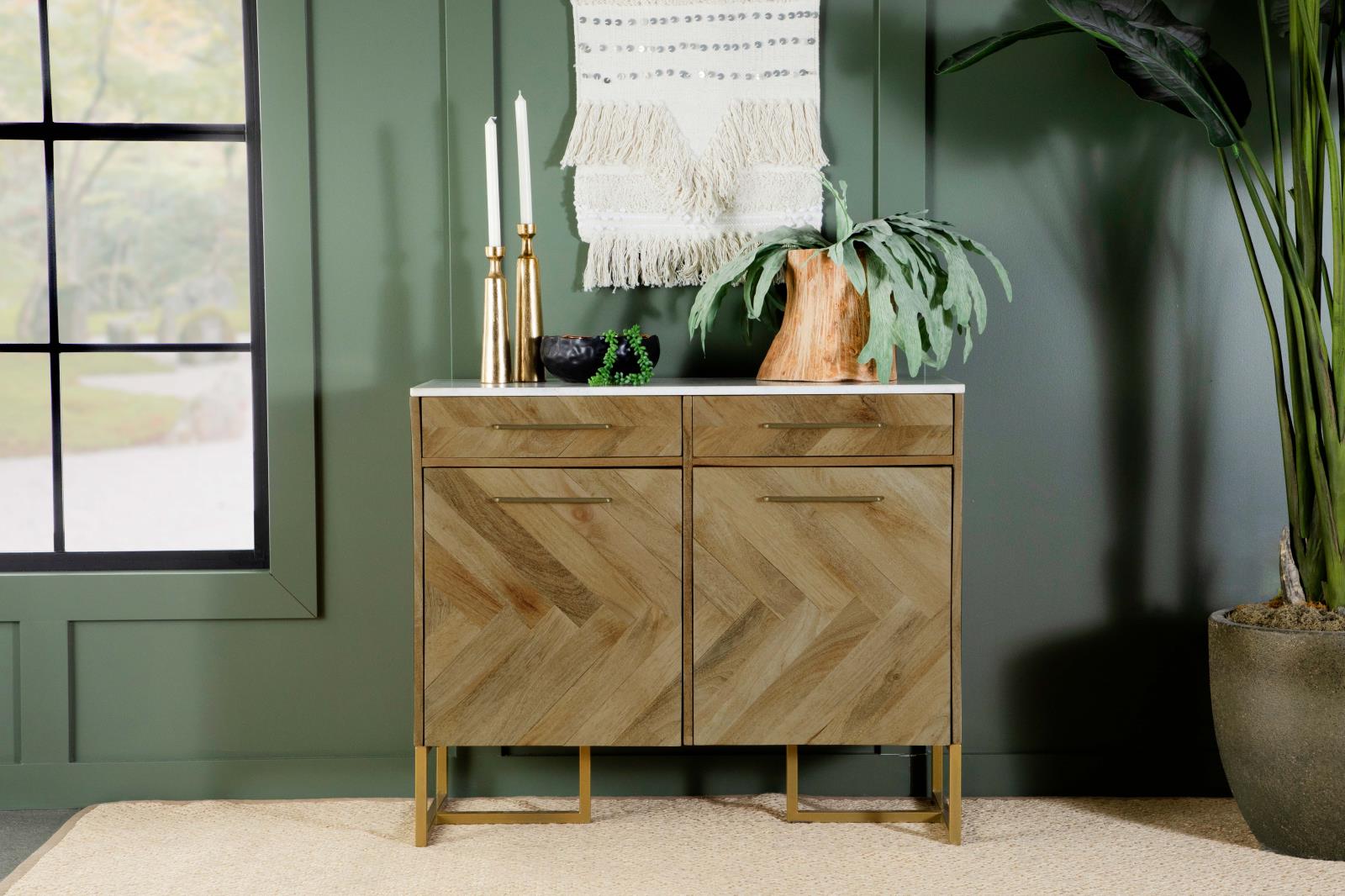 Keaton 2-door Wood Accent Cabinet with Marble Top