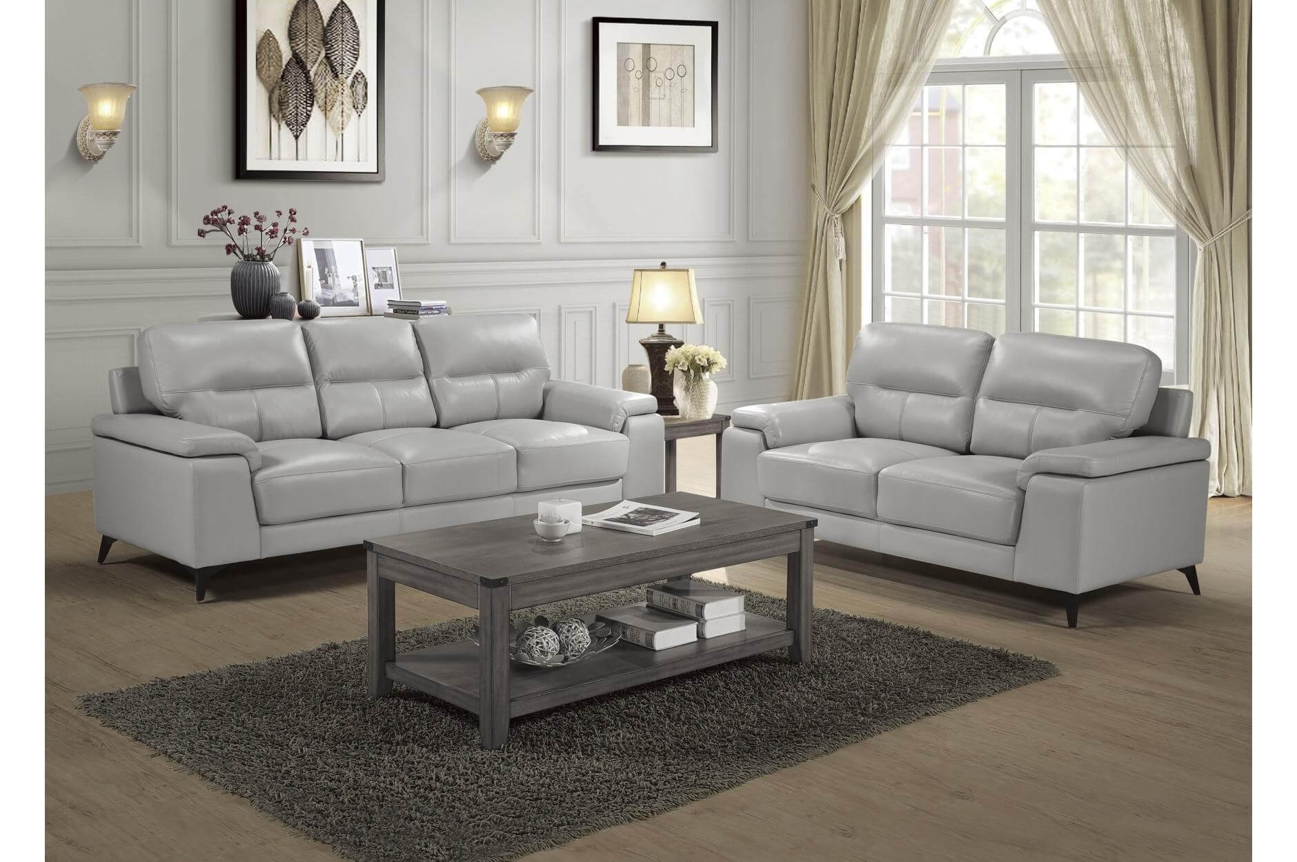 Mischa Top-Grain Leather Living Room Set